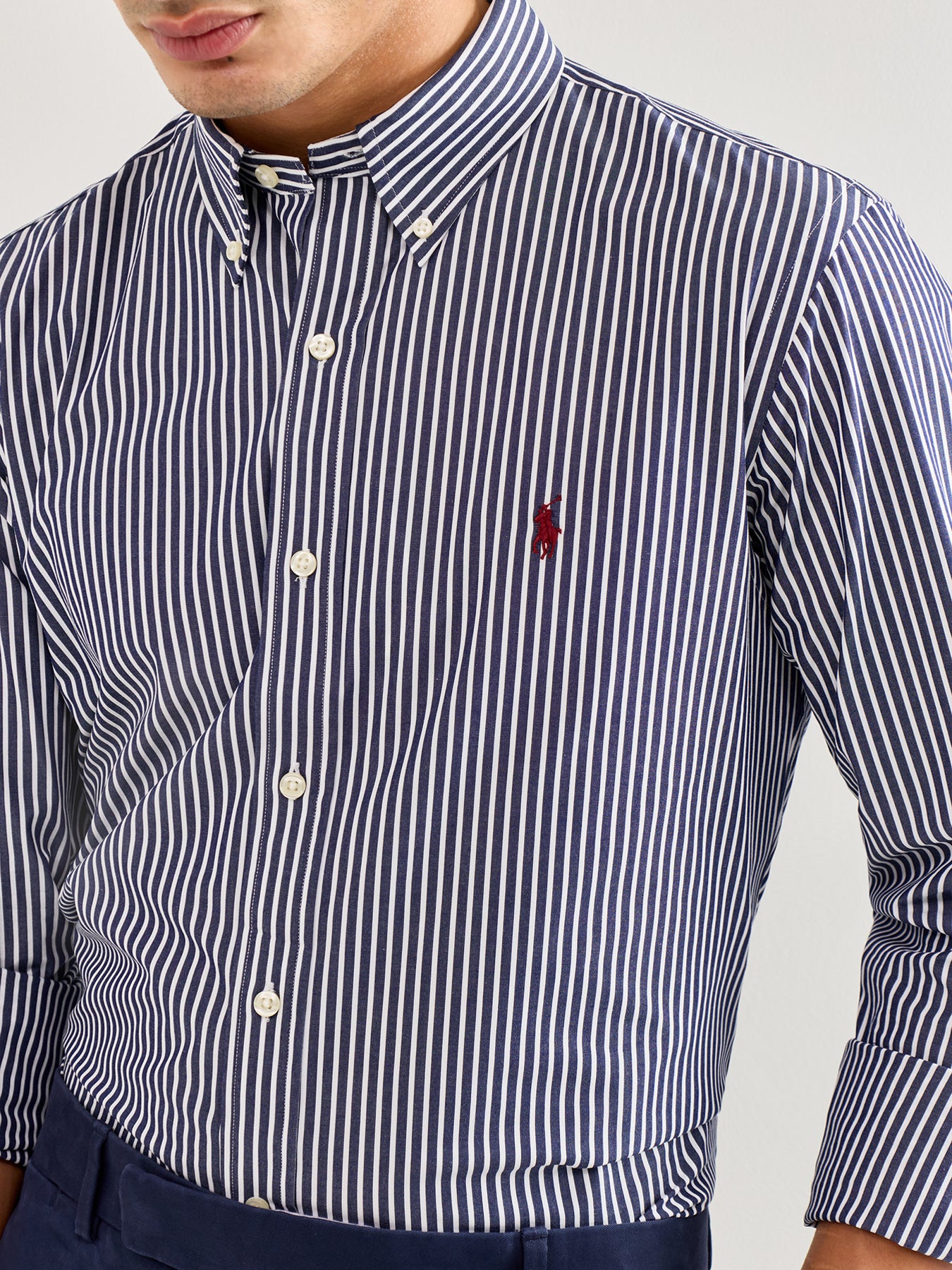 Custom Fit Stretch Poplin Stripe Shirt Blue/White