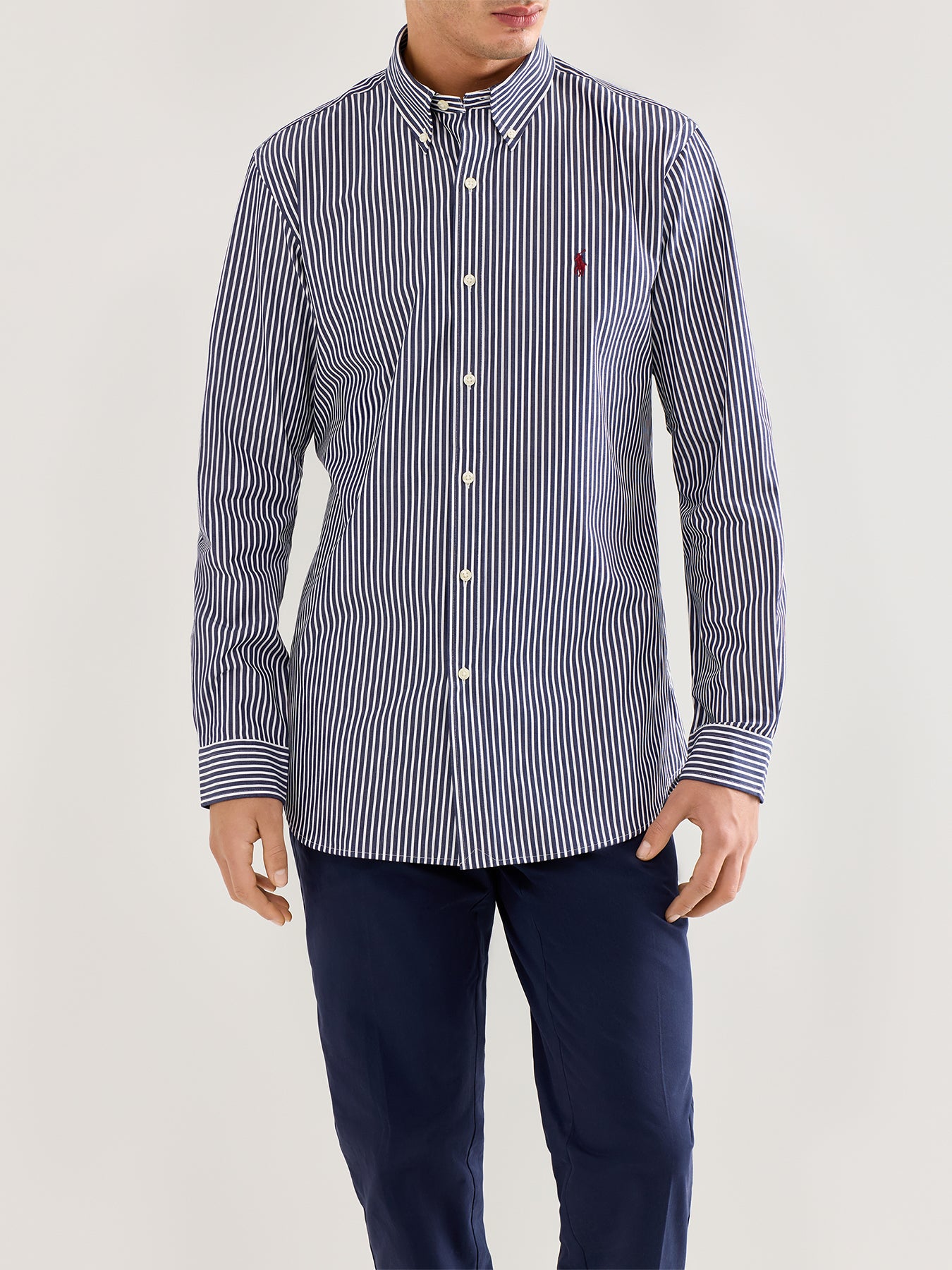 Custom Fit Stretch Poplin Stripe Shirt Blue/White