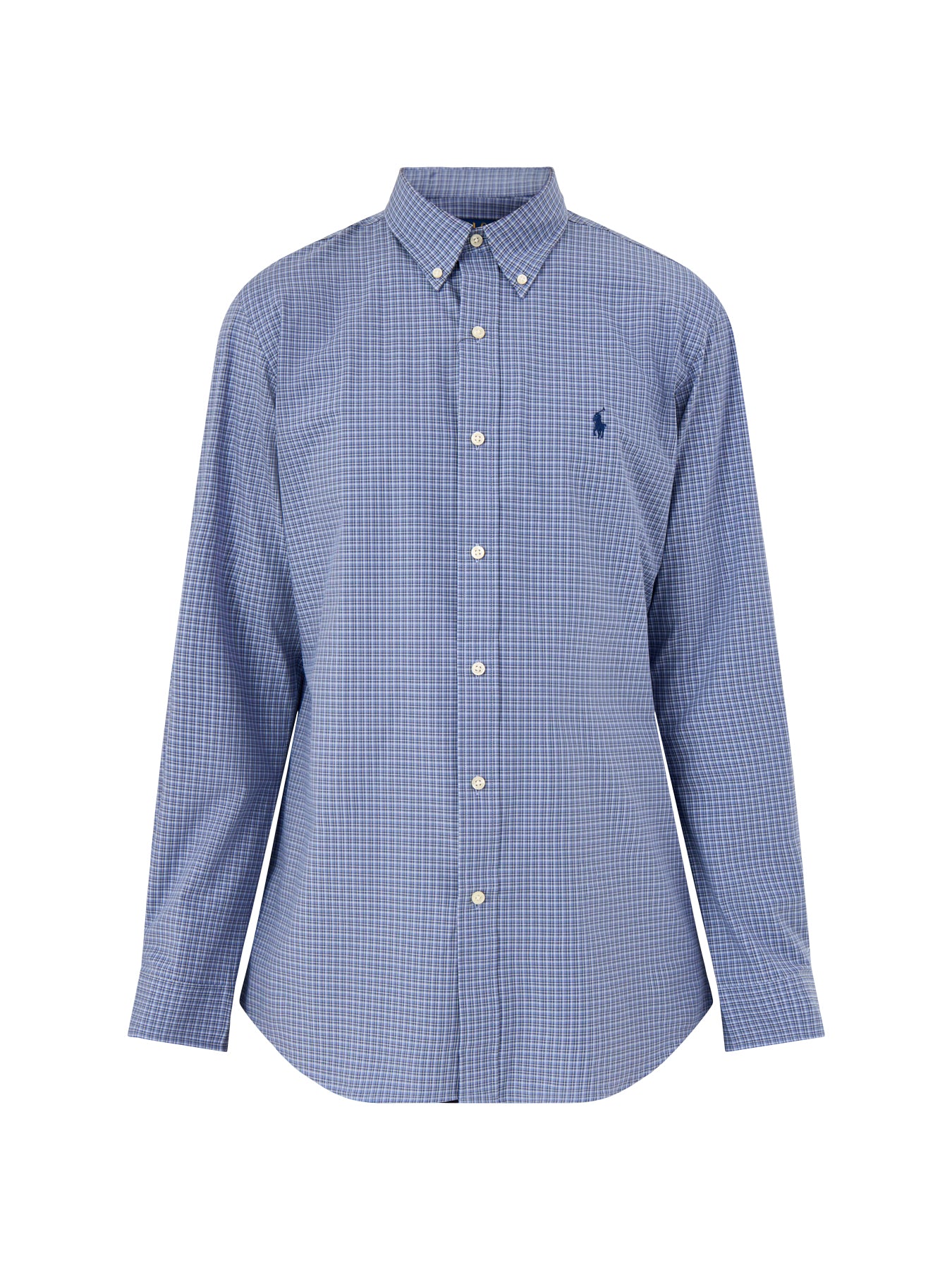 Custom Fit Stretch Poplin Check Shirt Blue