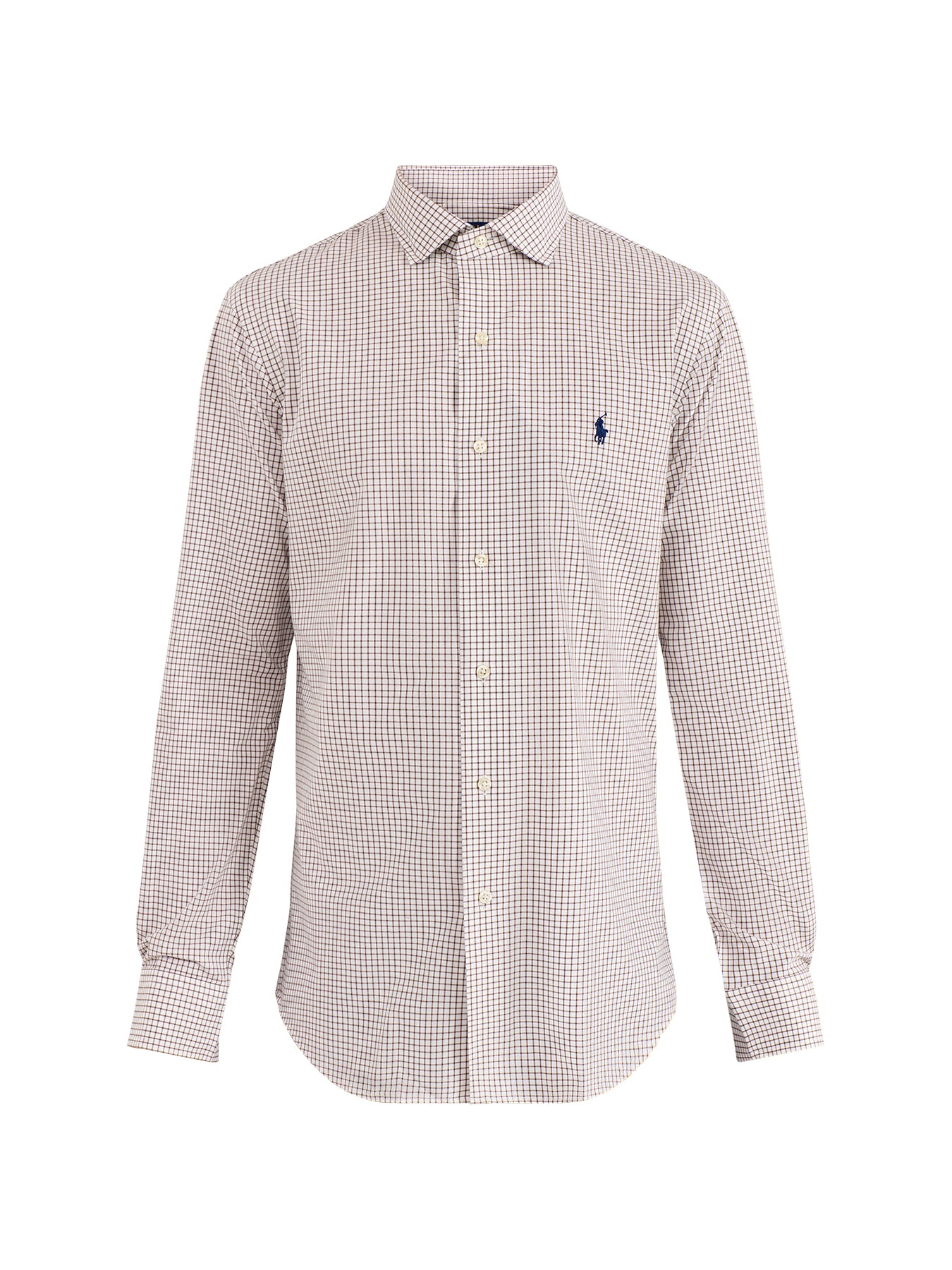 Custom Fit Stretch Poplin Tattersall Shirt White Chocolate Brown