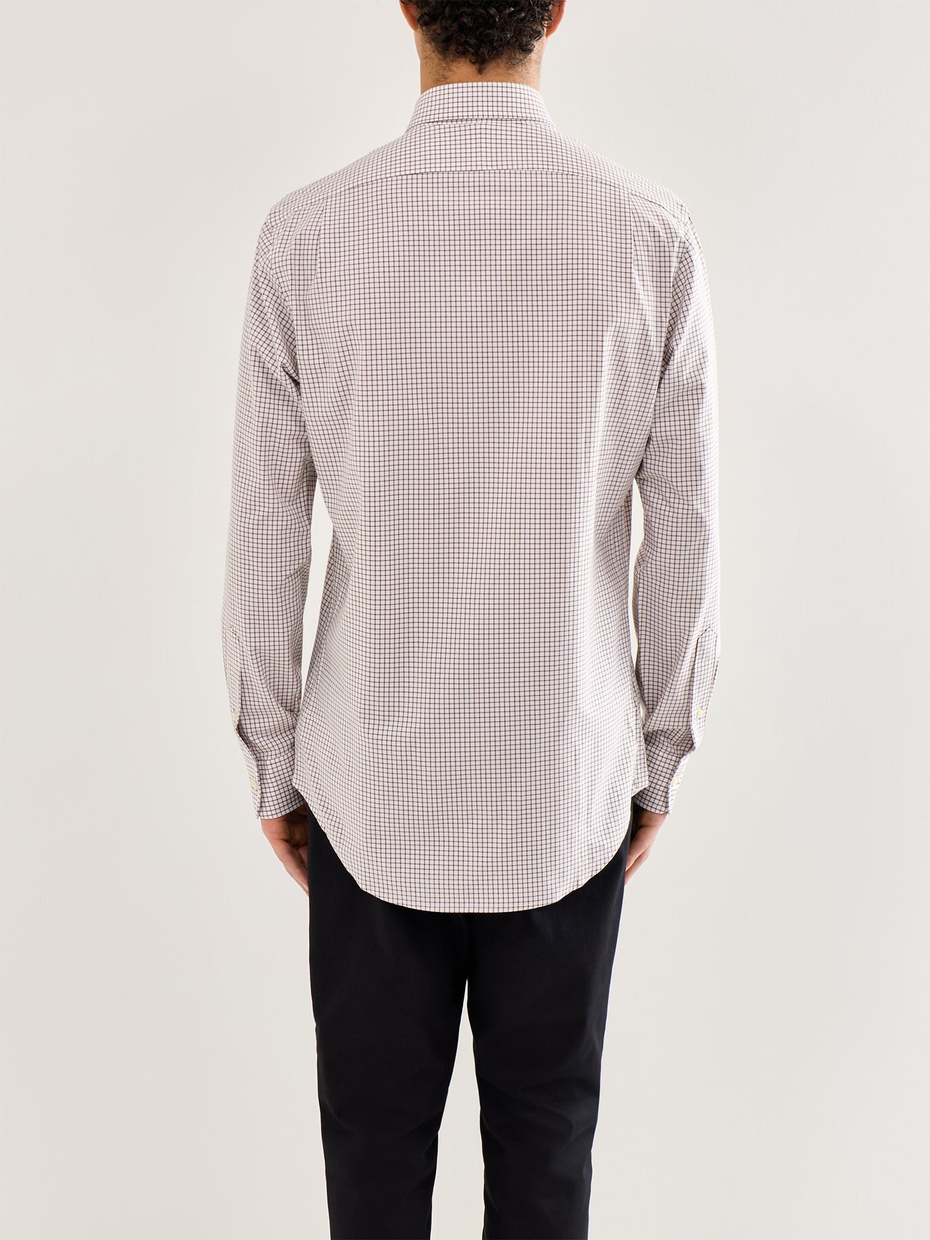 Custom Fit Stretch Poplin Tattersall Shirt White Chocolate Brown