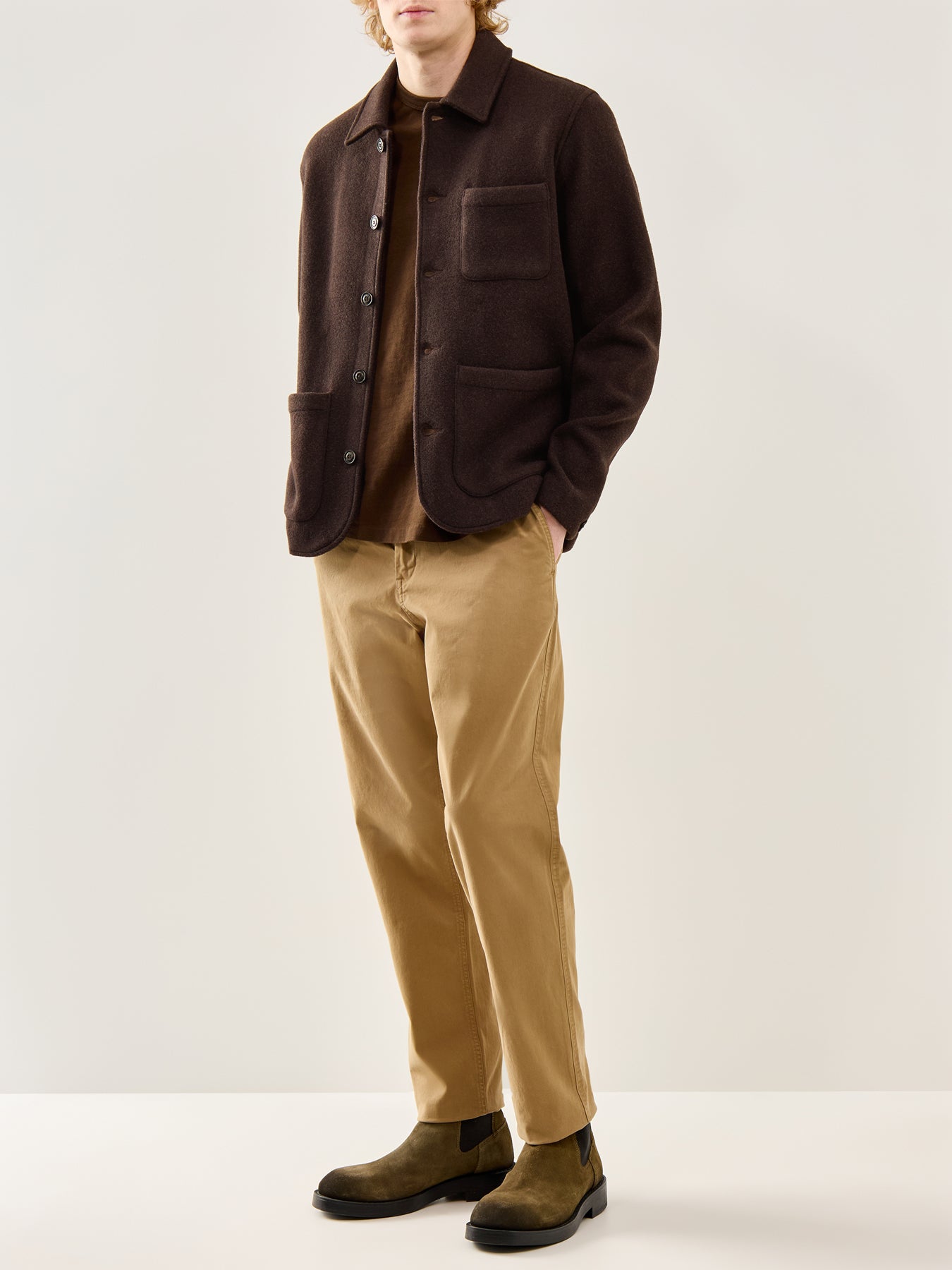 Brushed Double Knit Overshirt Dark Brown Heather