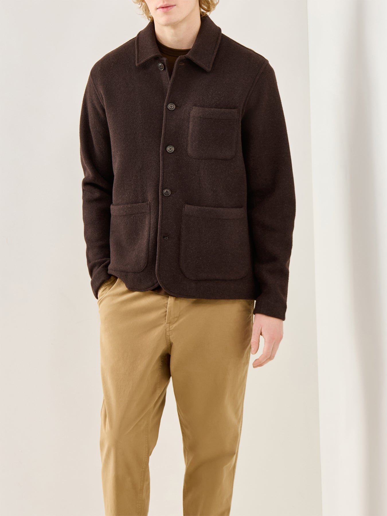 Brushed Double Knit Overshirt Dark Brown Heather