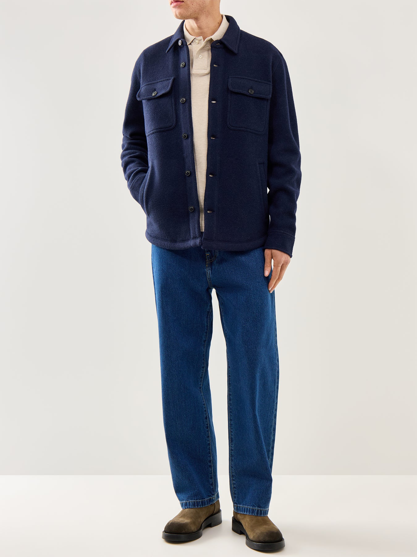 Brushed Double Knit Overshirt Navy