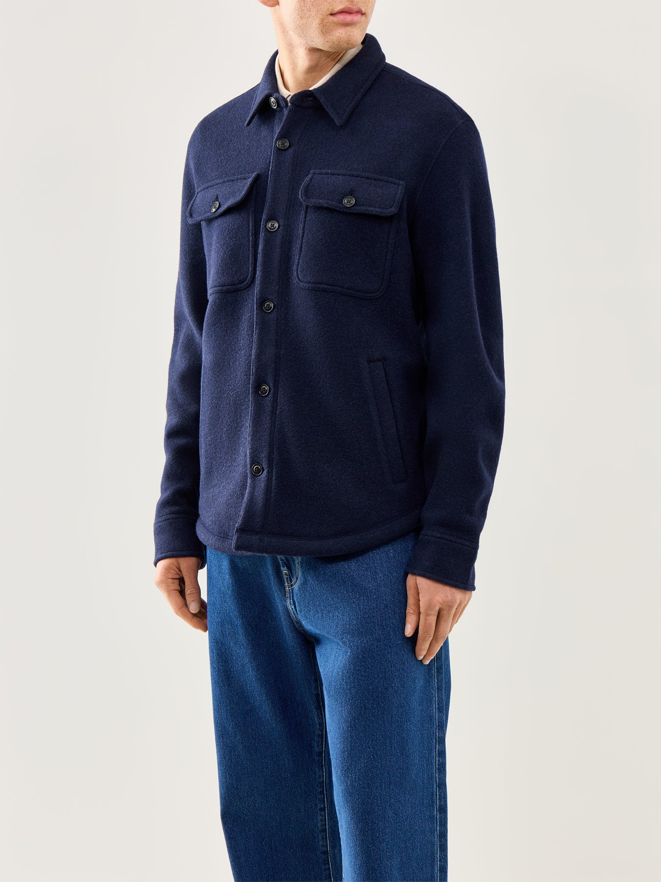 Brushed Double Knit Overshirt Navy