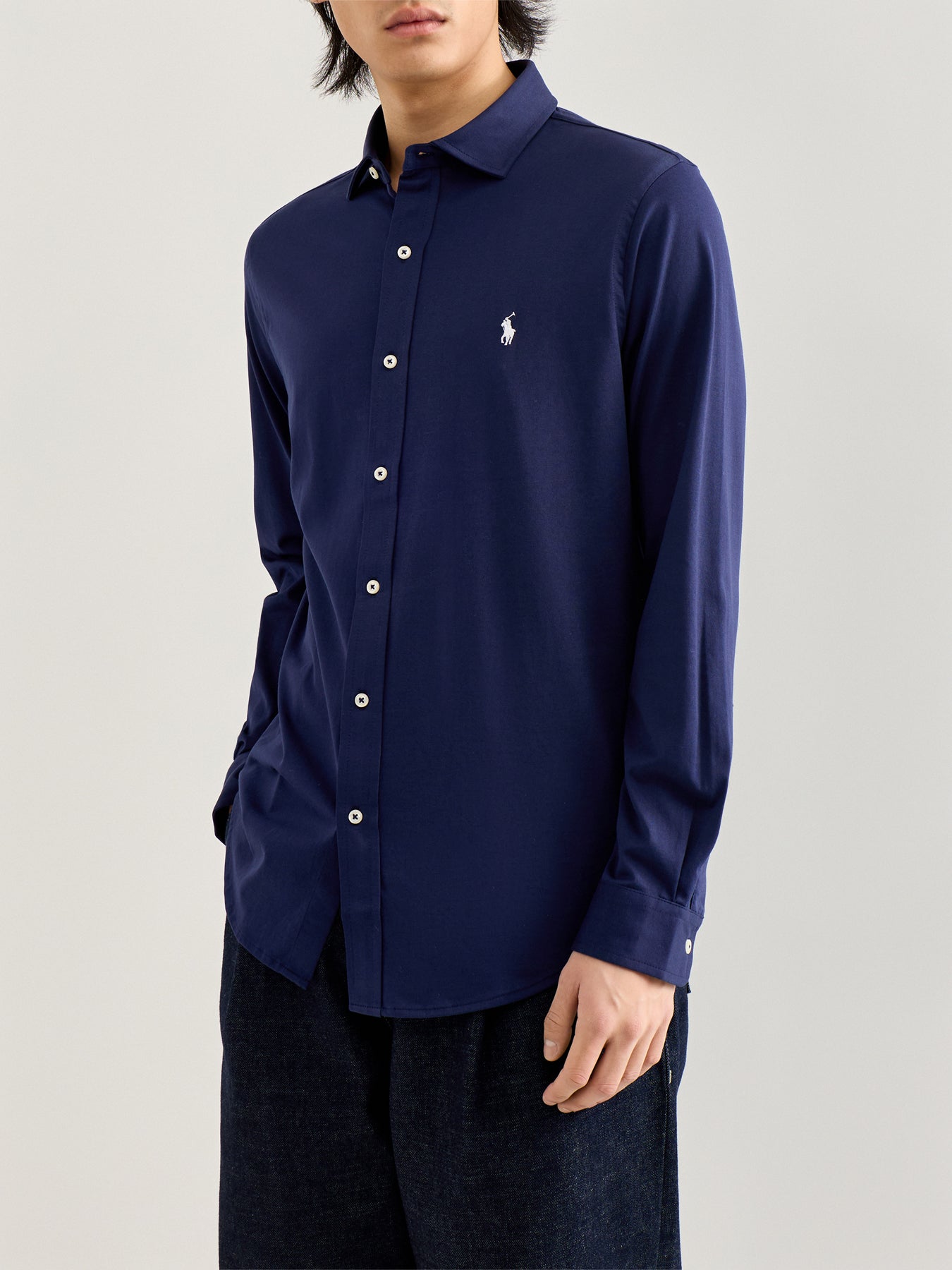 Jersey Spread Collar Shirt Navy