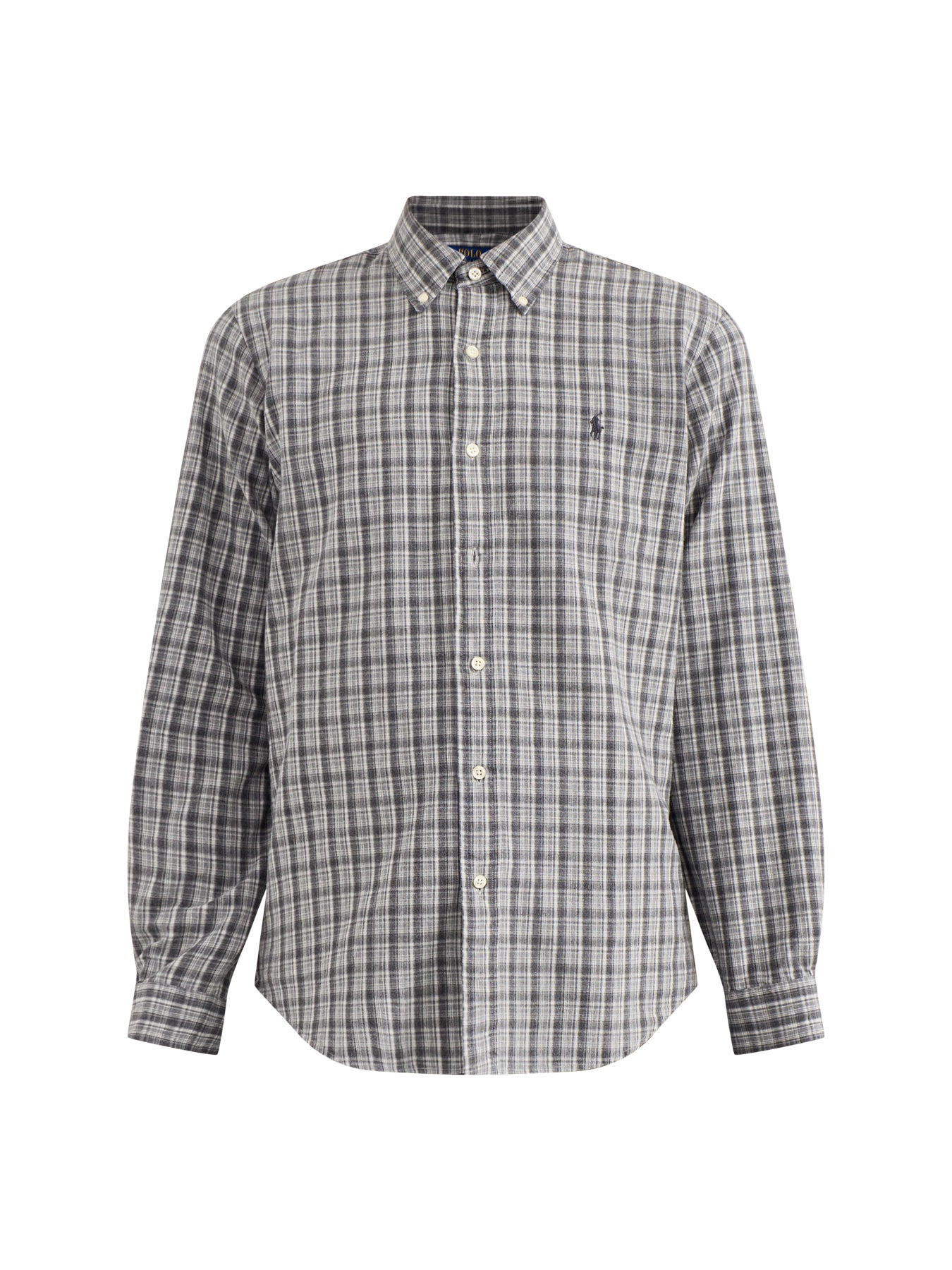 Custom Fit Brushed Oxford Check Shirt Grey