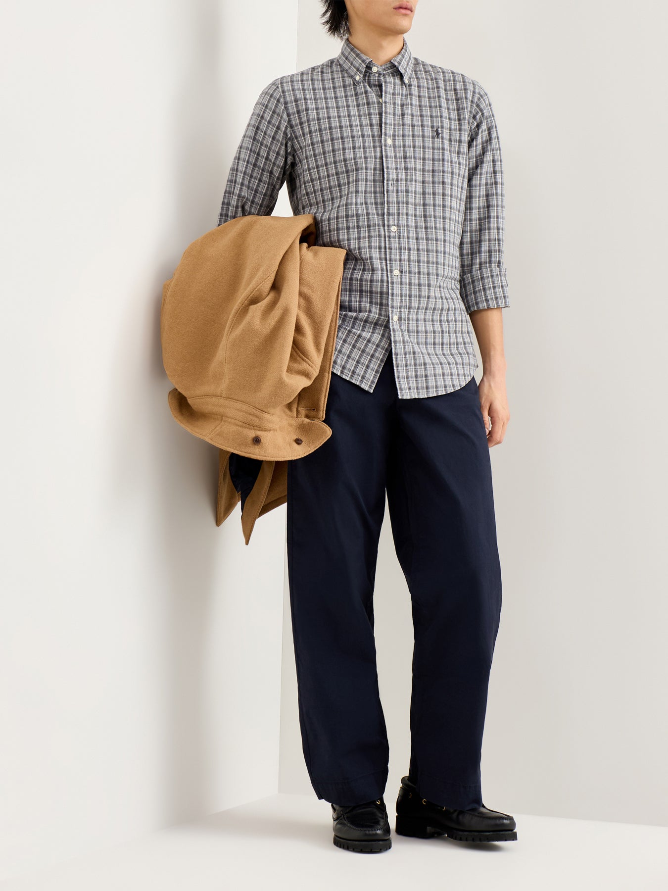 Custom Fit Brushed Oxford Check Shirt Grey