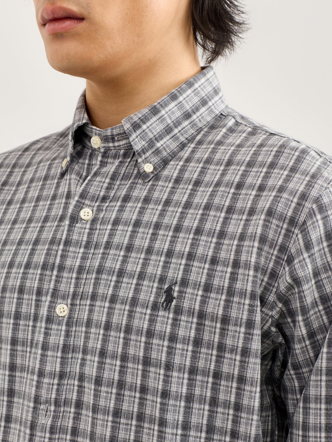 Custom Fit Brushed Oxford Check Shirt Grey