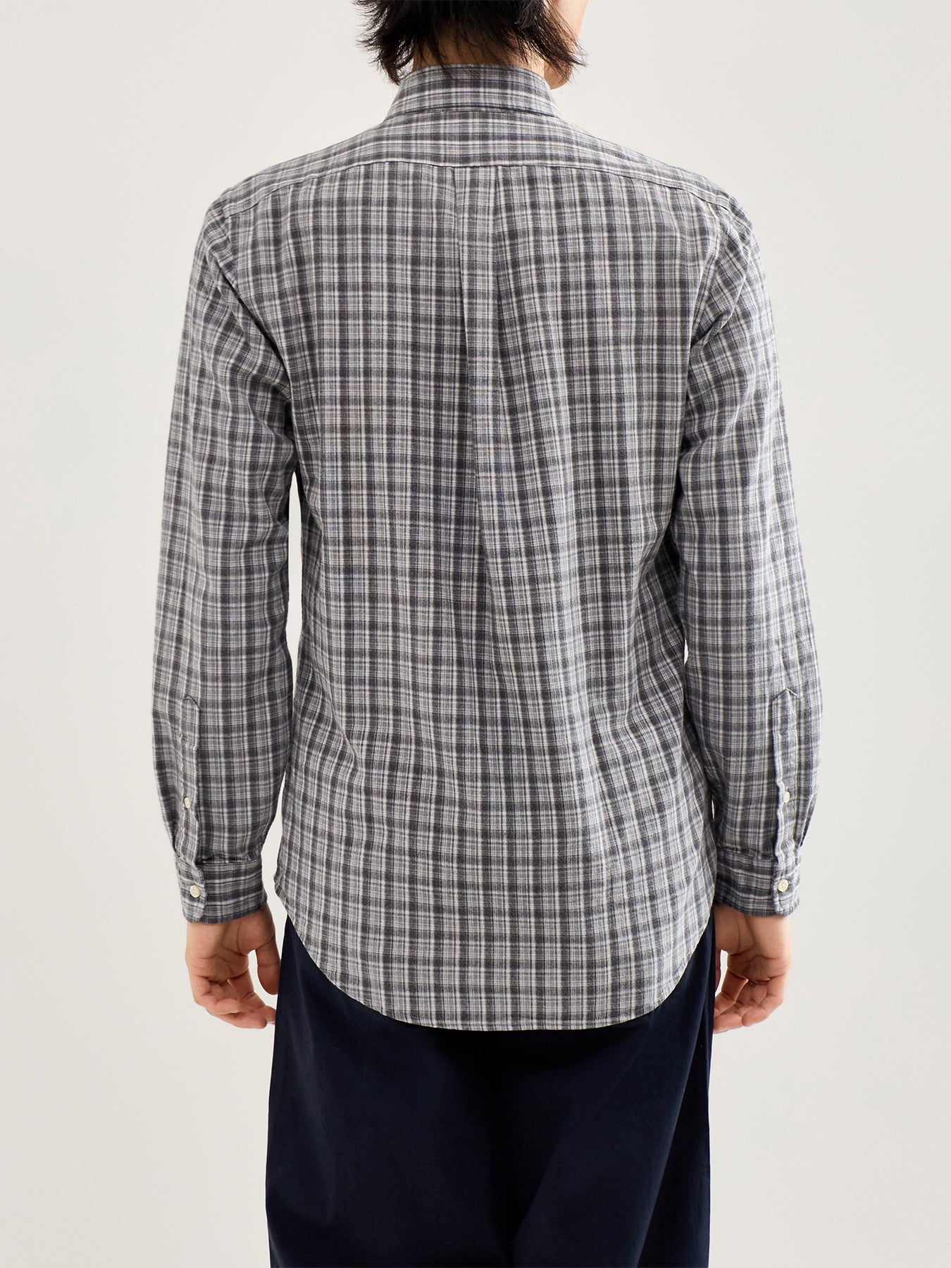 Custom Fit Brushed Oxford Check Shirt Grey