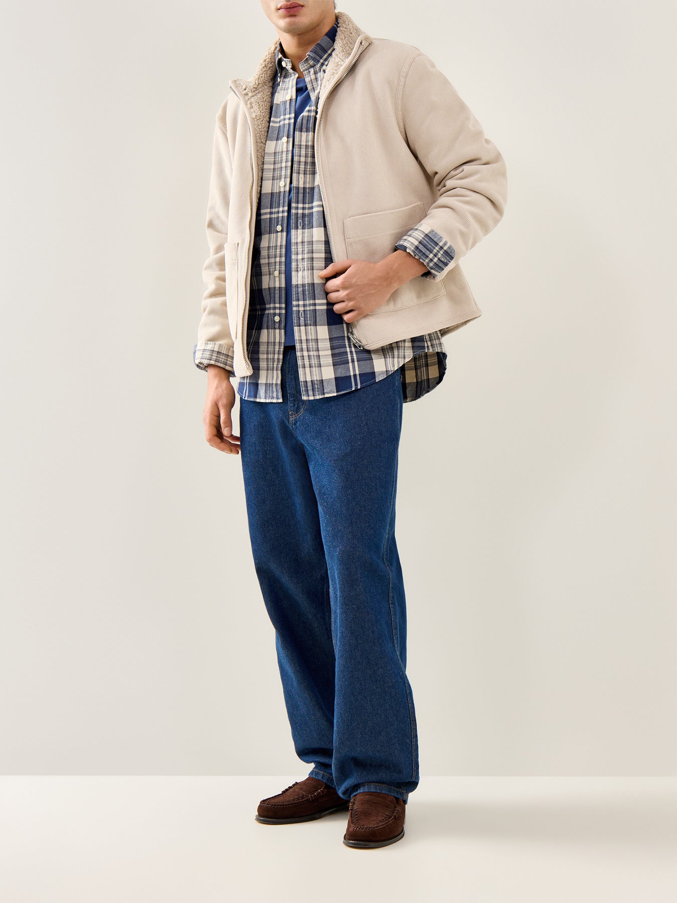 Custom Fit Brushed Oxford Check Shirt Navy