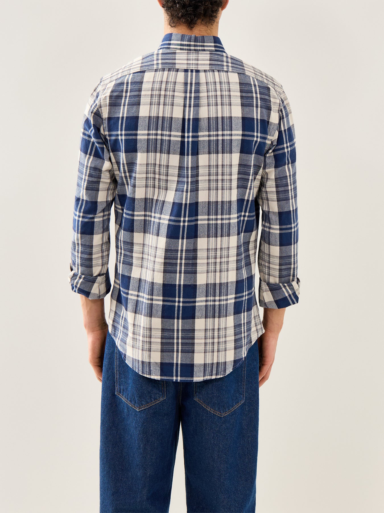 Custom Fit Brushed Oxford Check Shirt Navy