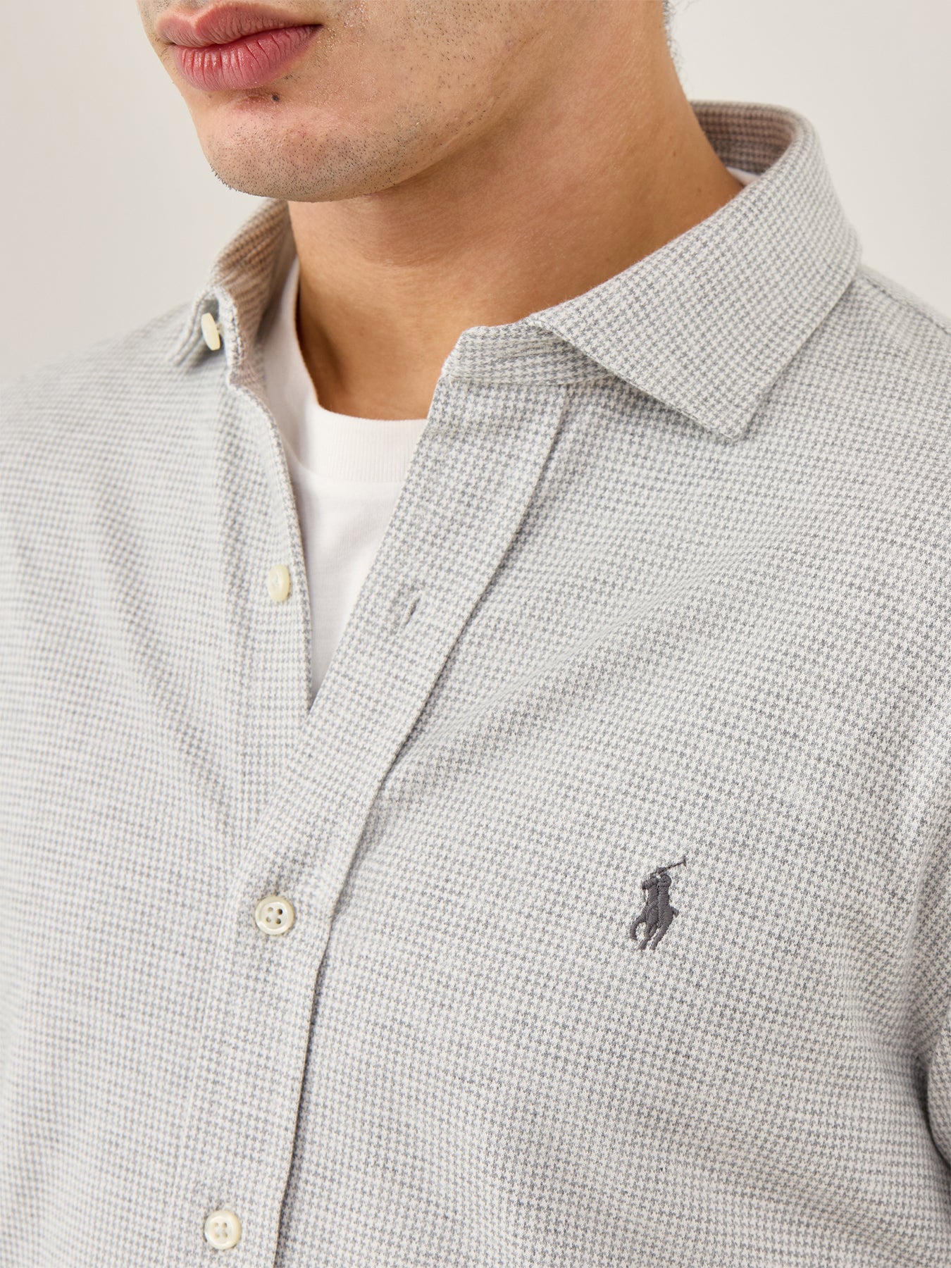 Jersey Spread Collar Check Shirt Grey