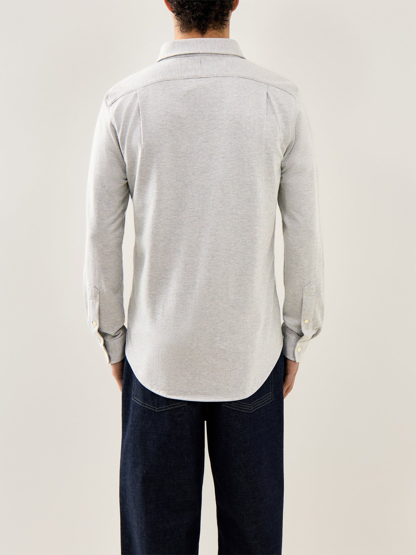 Jersey Spread Collar Check Shirt Grey