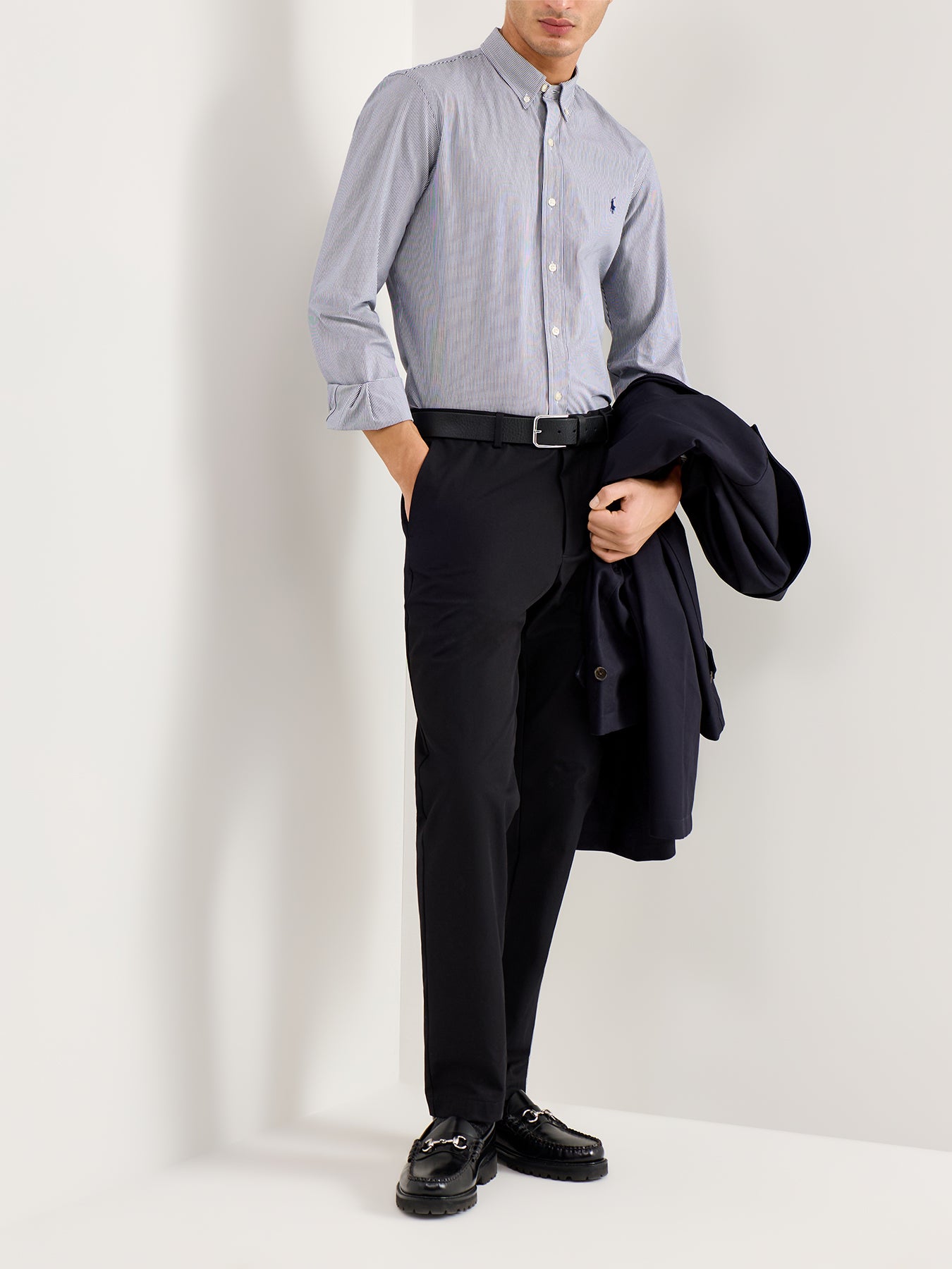 Slim Fit Stretch Poplin Stripe Shirt Light Blue