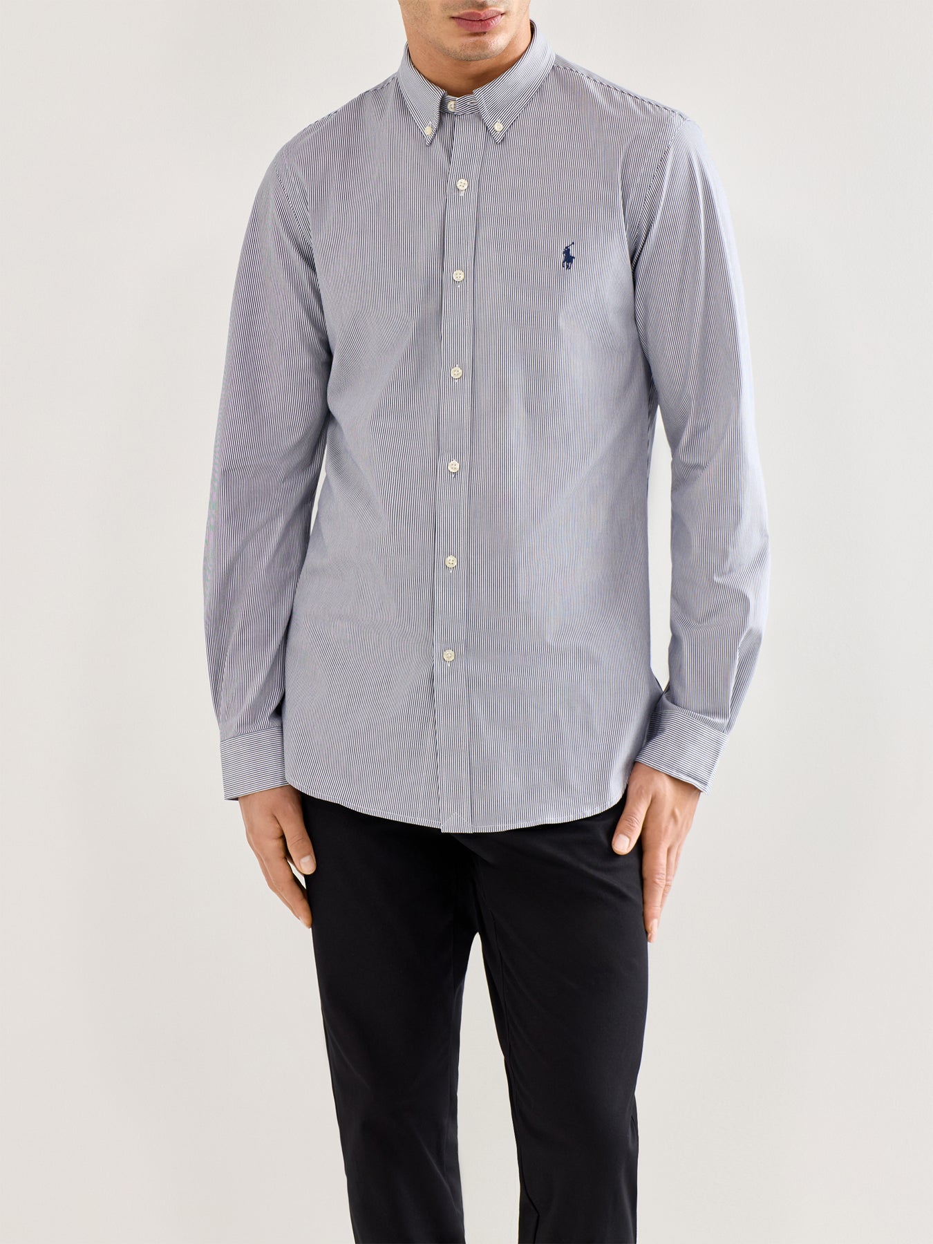 Slim Fit Stretch Poplin Stripe Shirt Light Blue