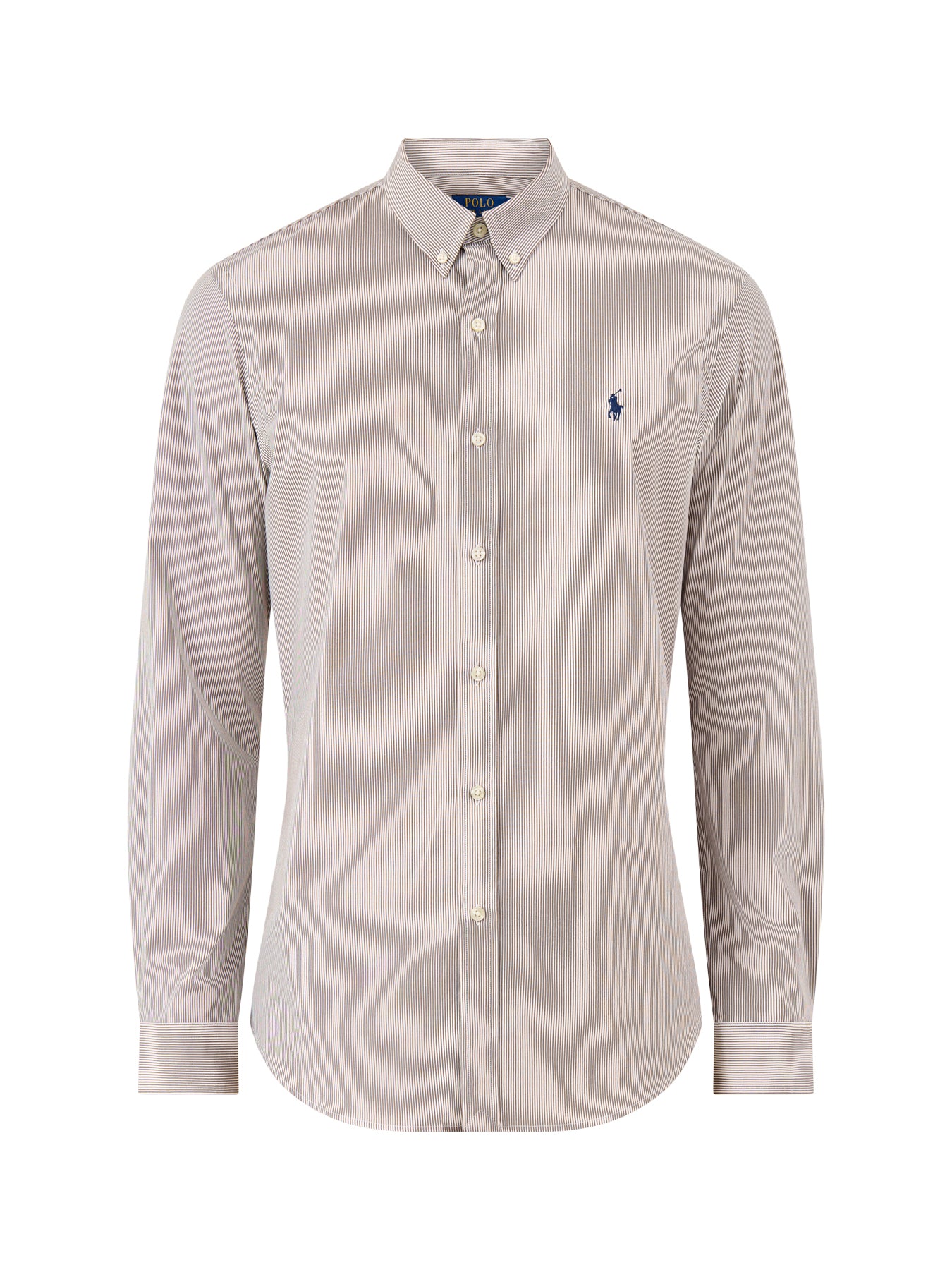 Slim Fit Stretch Poplin Stripe Shirt Brown White