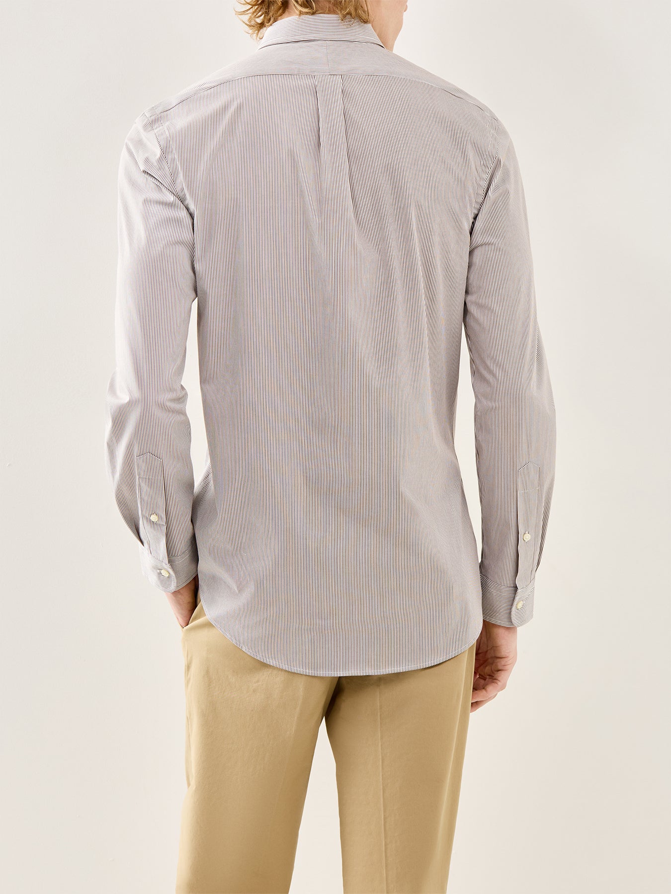 Slim Fit Stretch Poplin Stripe Shirt Brown White