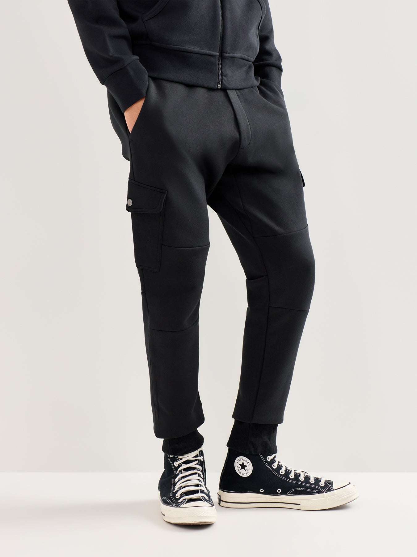 Double Knit Cargo Joggers Grey Black