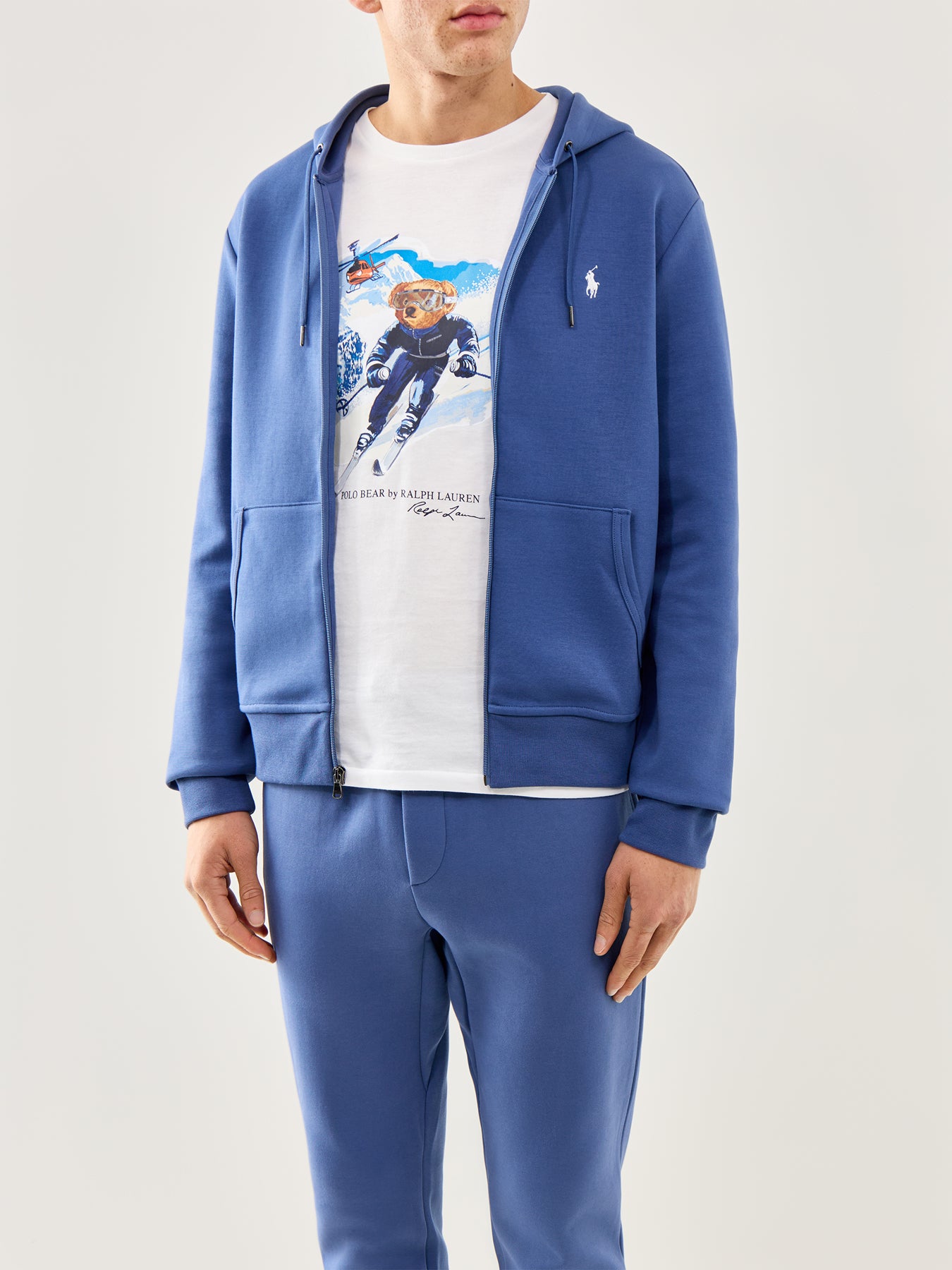 Double Knit Zip Up Hoodie Blue
