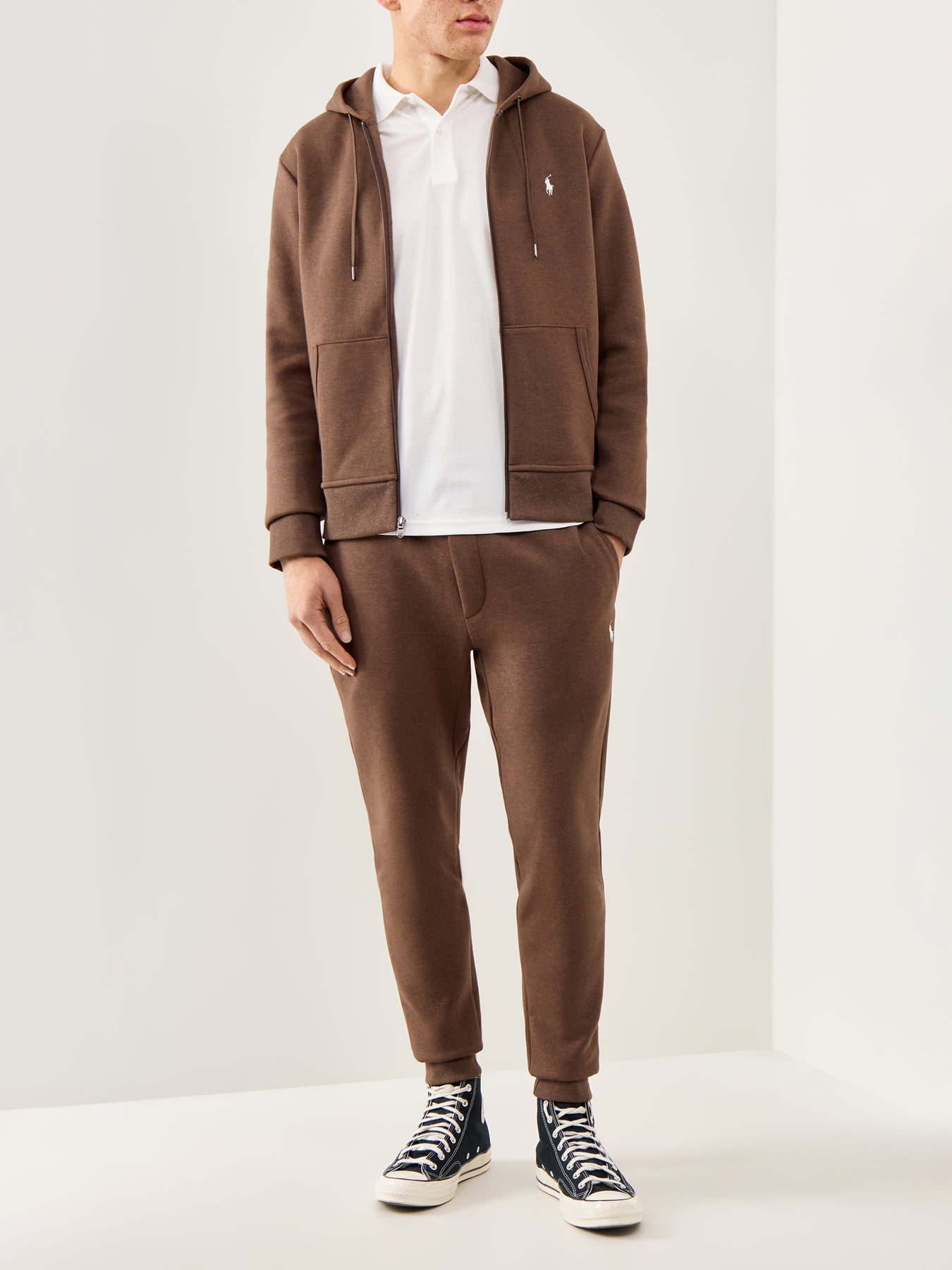 Double Knit Zip Up Hoodie Brown