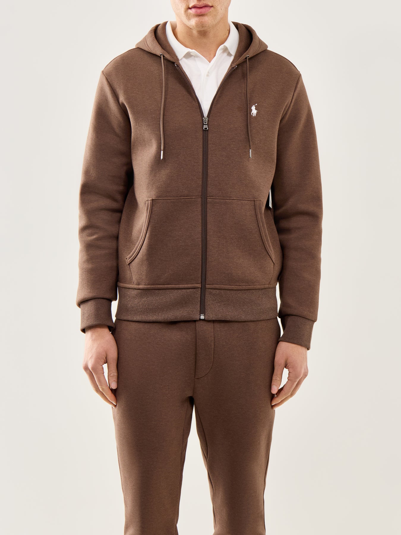 Double Knit Zip Up Hoodie Brown