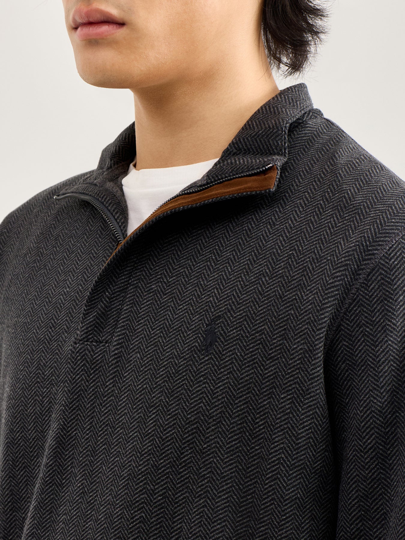 Double Knit Herringbone Quarter Zip Sweat Grey