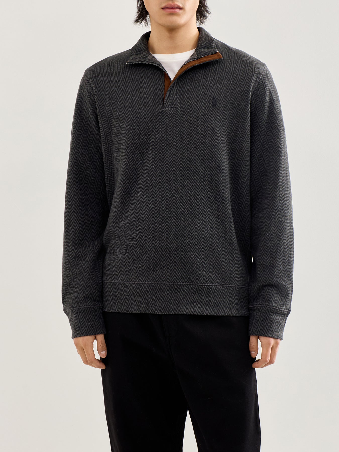Double Knit Herringbone Quarter Zip Sweat Grey
