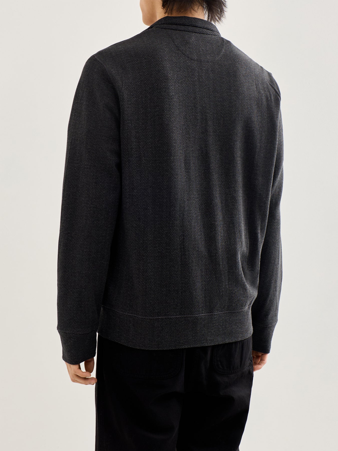 Double Knit Herringbone Quarter Zip Sweat Grey