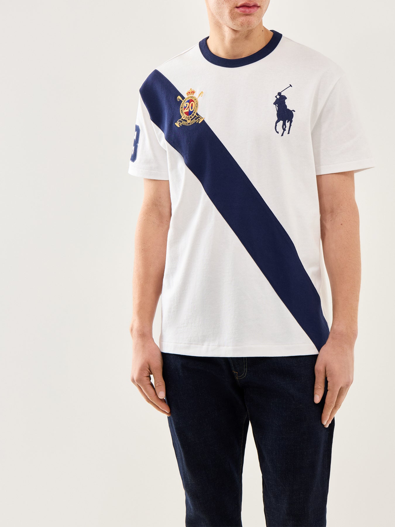 Diagonal Stripe Logo Tee White