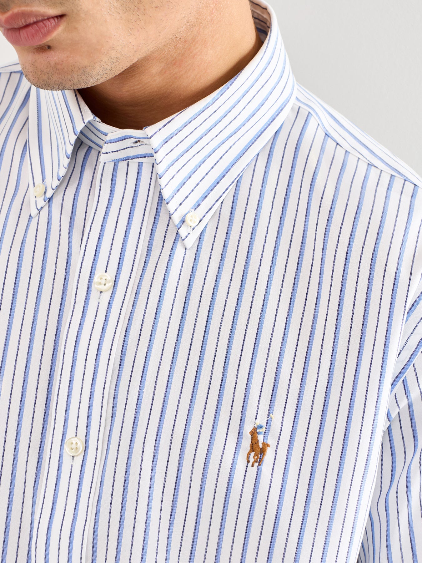 Custom Fit Multi Stripe Oxford Dress Shirt Blue