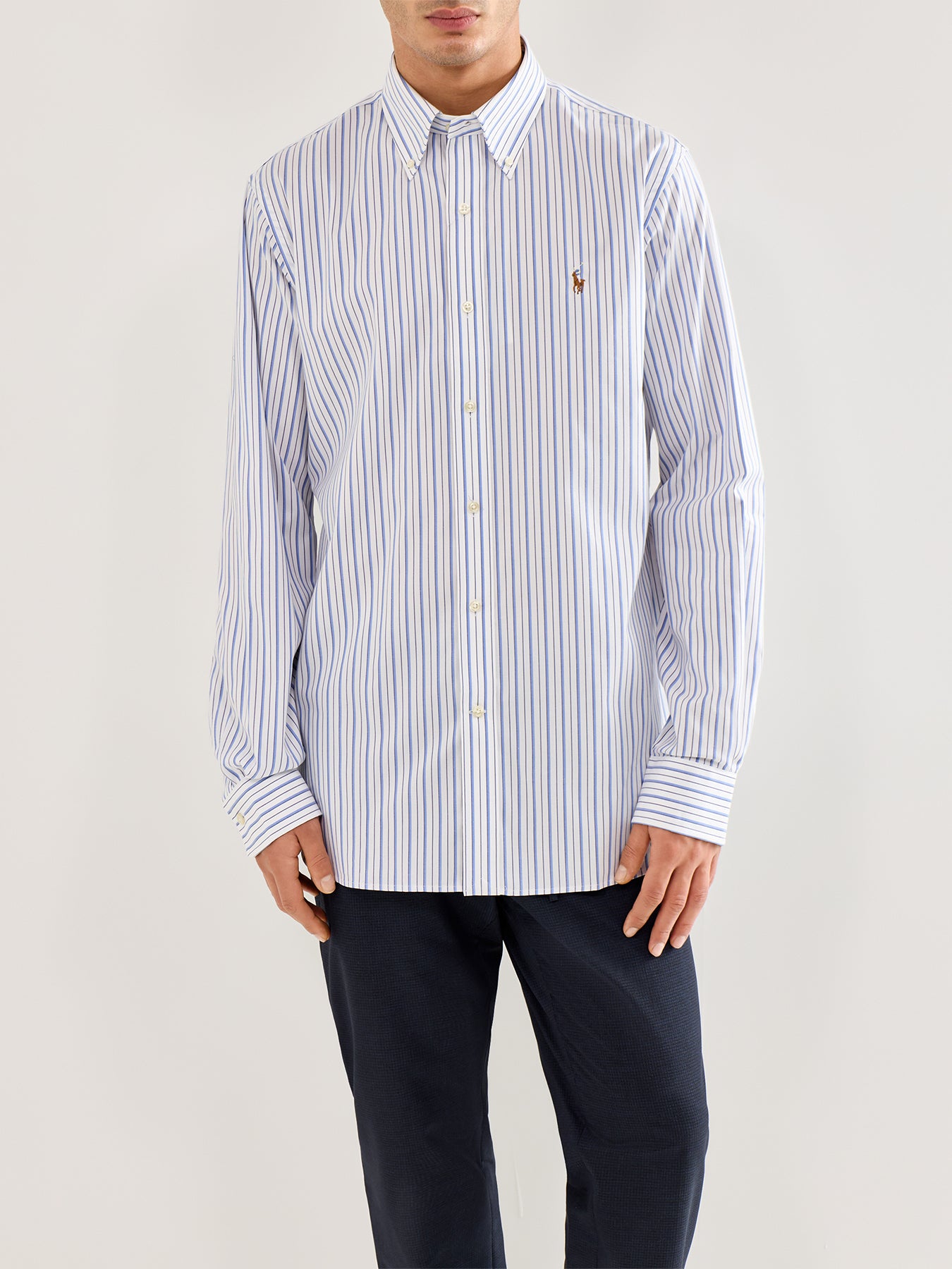 Custom Fit Multi Stripe Oxford Dress Shirt Blue