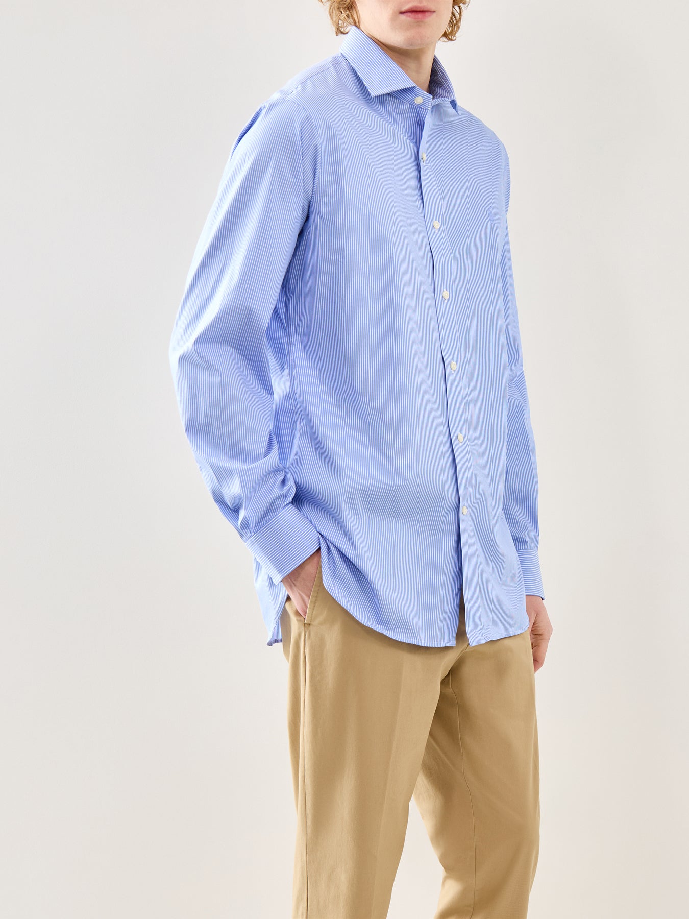 Custom Fit Multi Stripe Dress Shirt Sky Blue