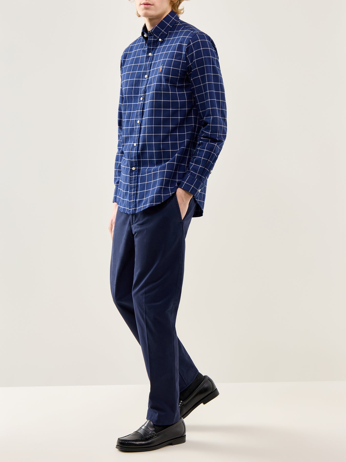 Custom Fit Oxford Windowpane Check Shirt Navy White