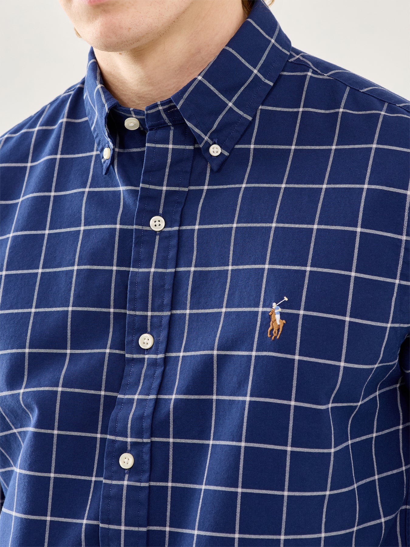 Custom Fit Oxford Windowpane Check Shirt Navy White