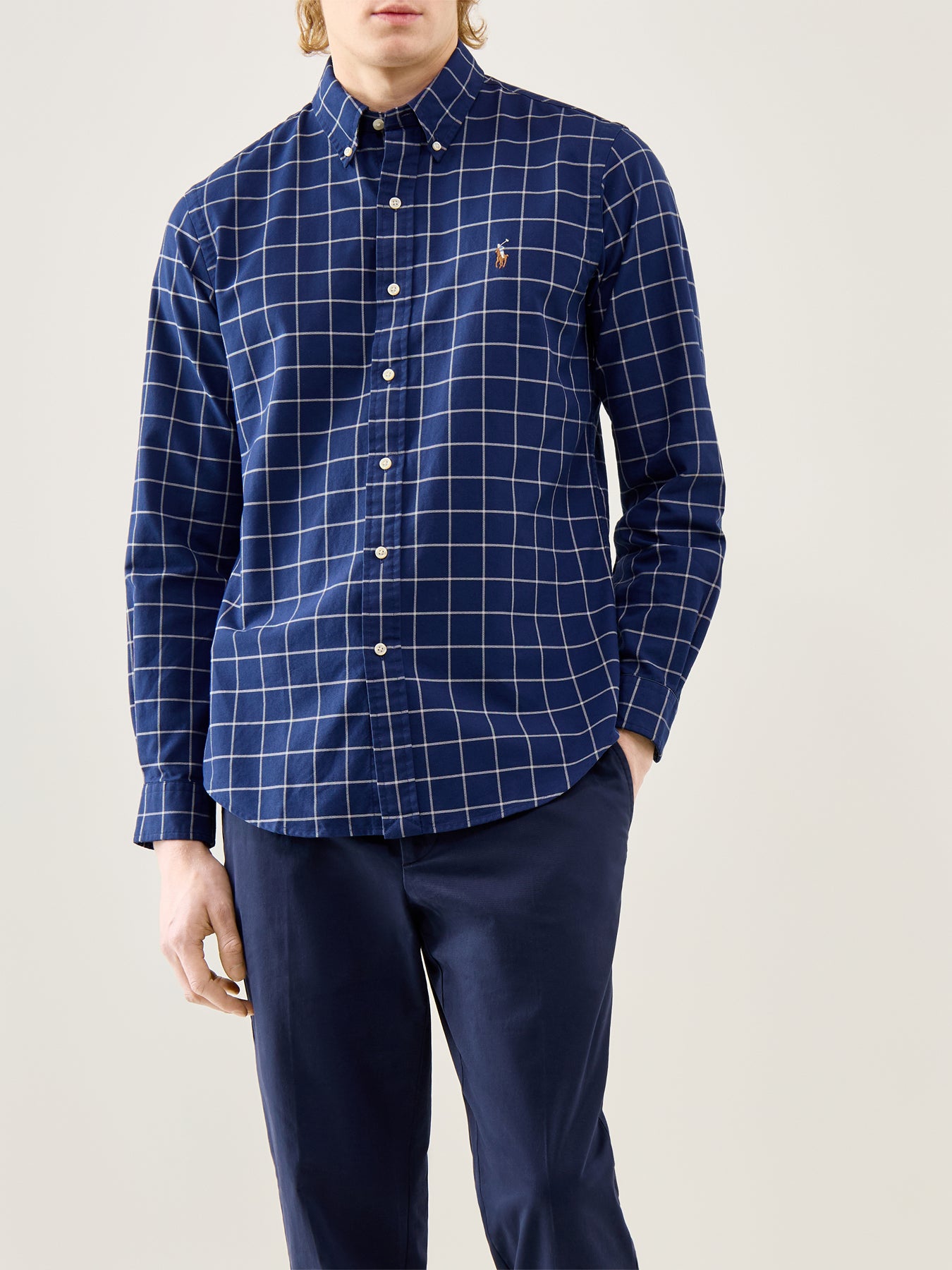 Custom Fit Oxford Windowpane Check Shirt Navy White