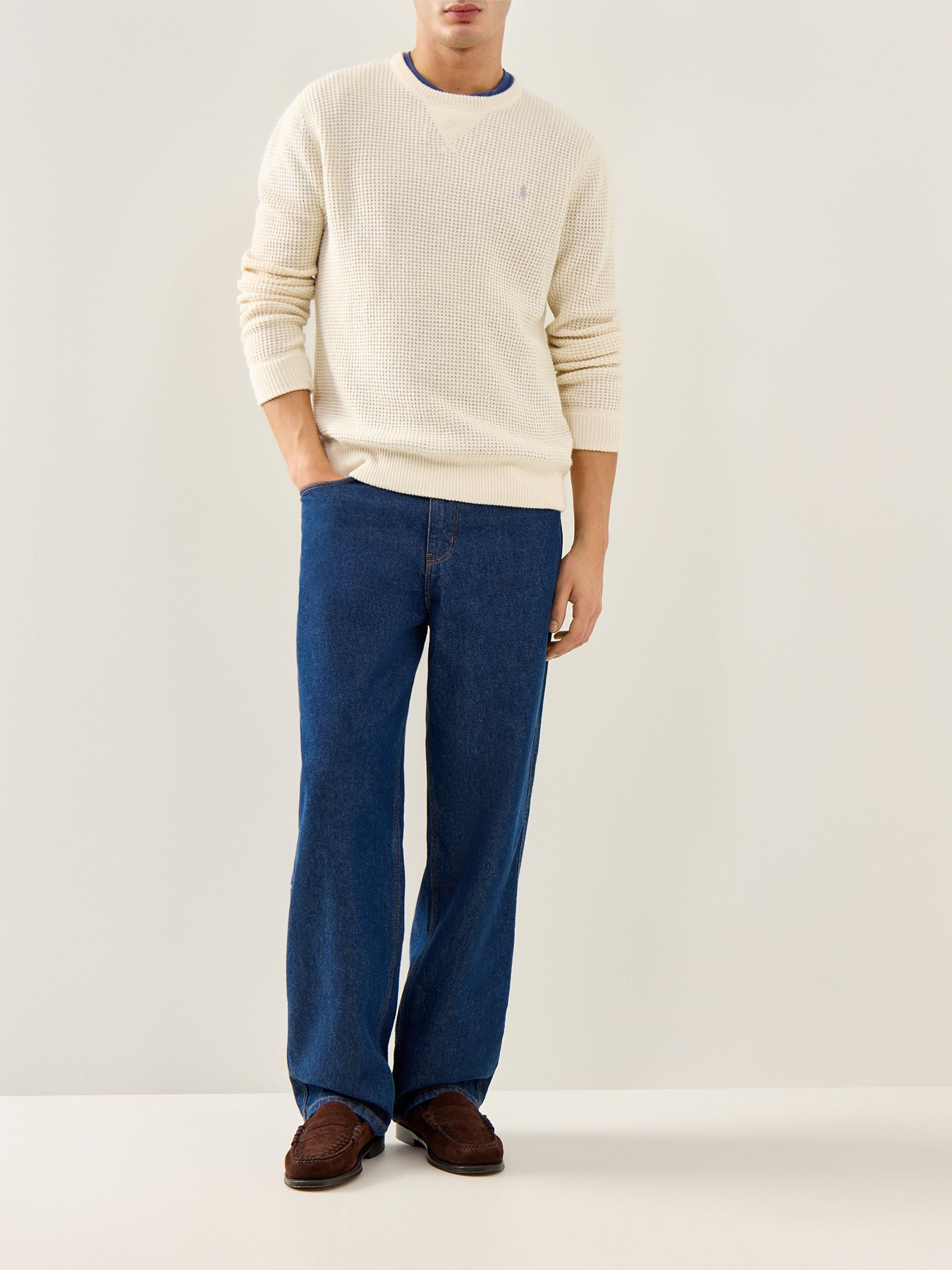 Textured Woolen Crew Knit Cream