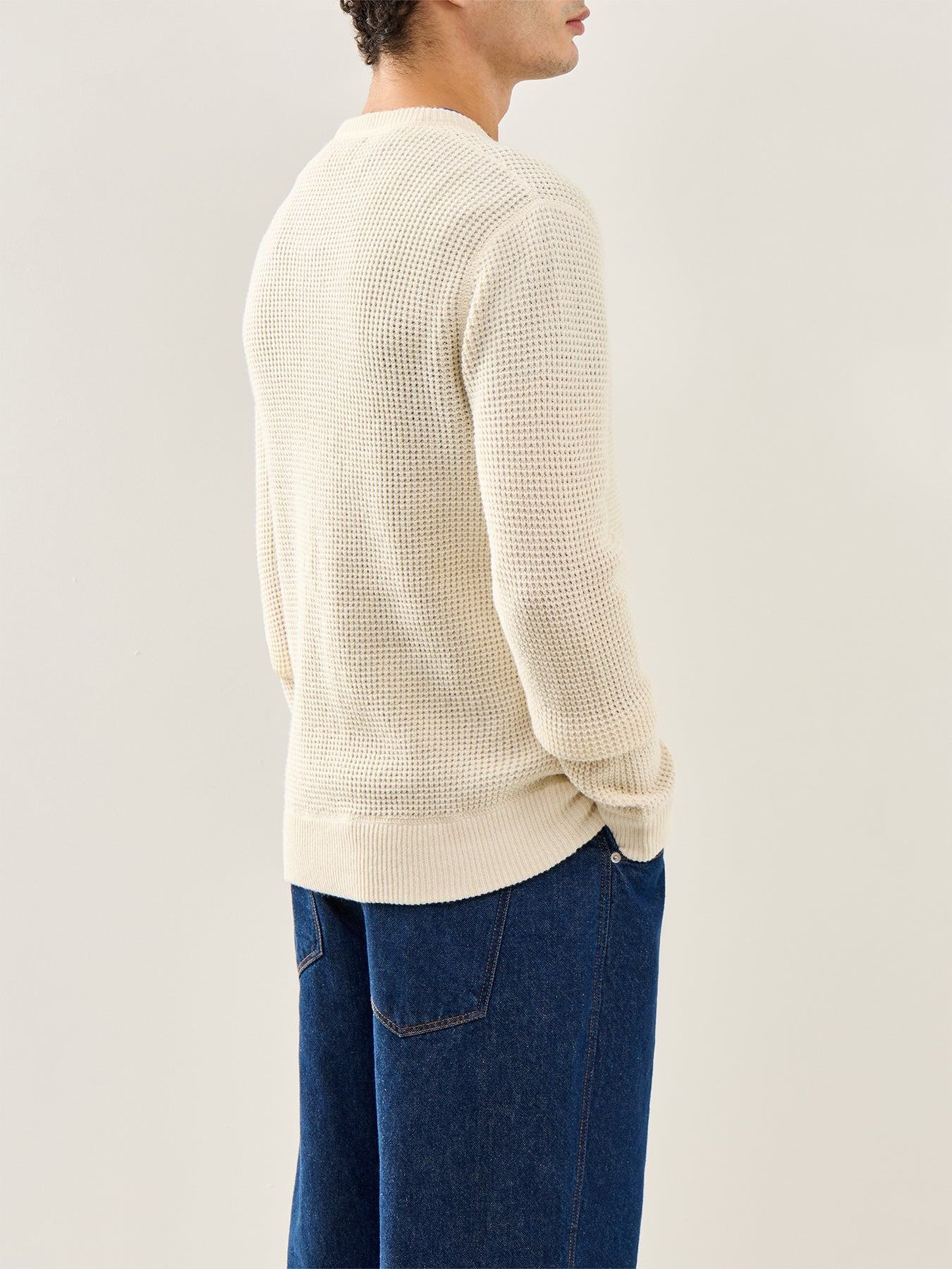 Textured Woolen Crew Knit Cream