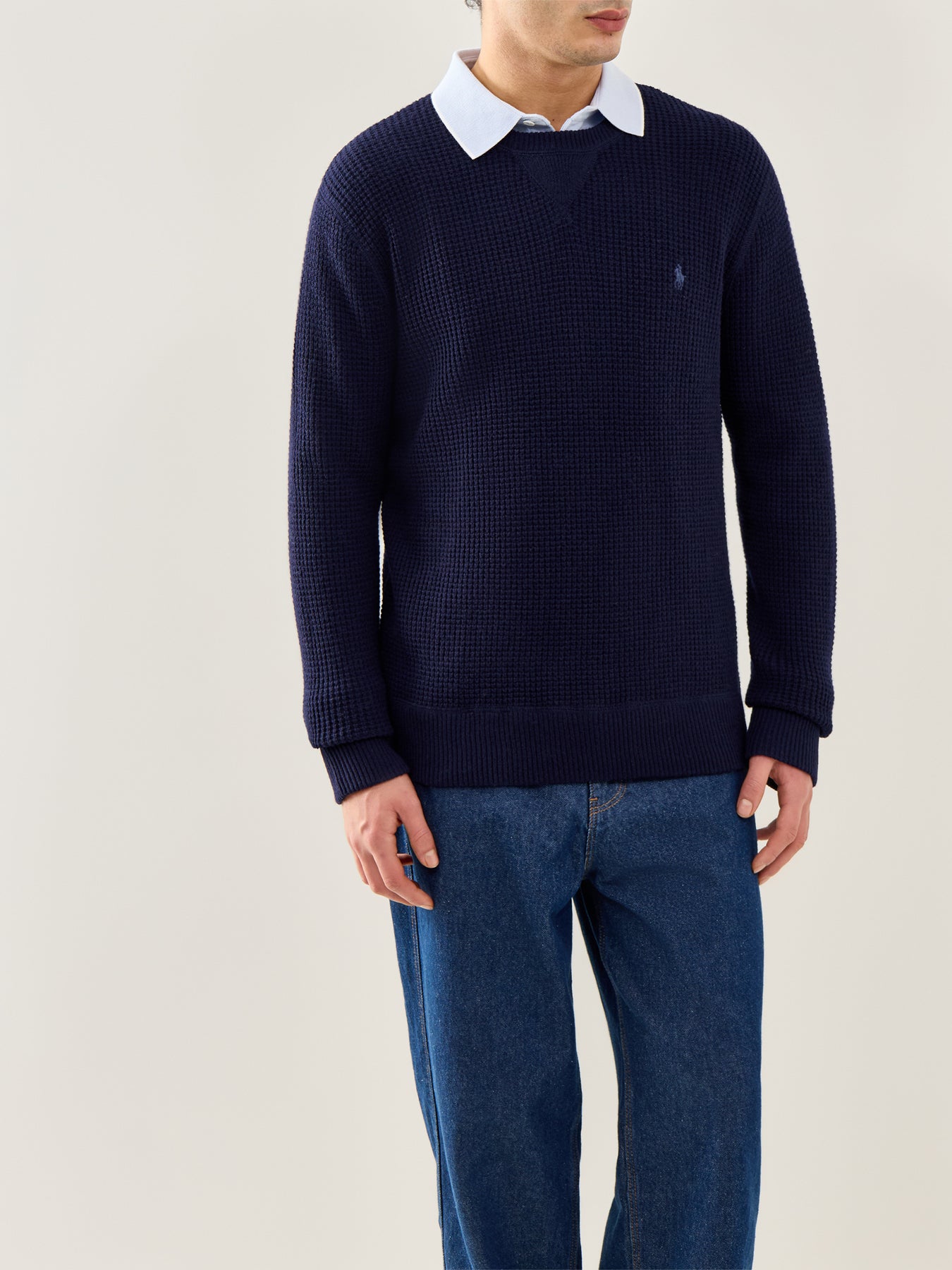 Textured Woolen Crew Knit Blue