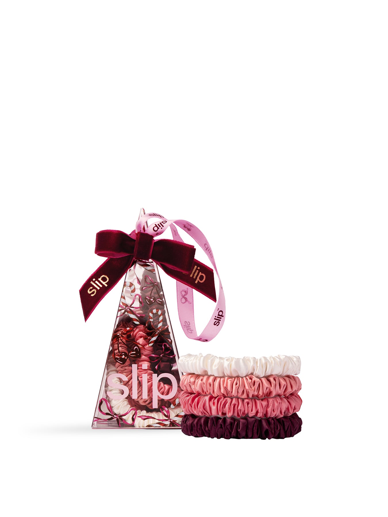Slip Pure Silk Skinny Scrunchie Ornament Candy Cane Set of 4