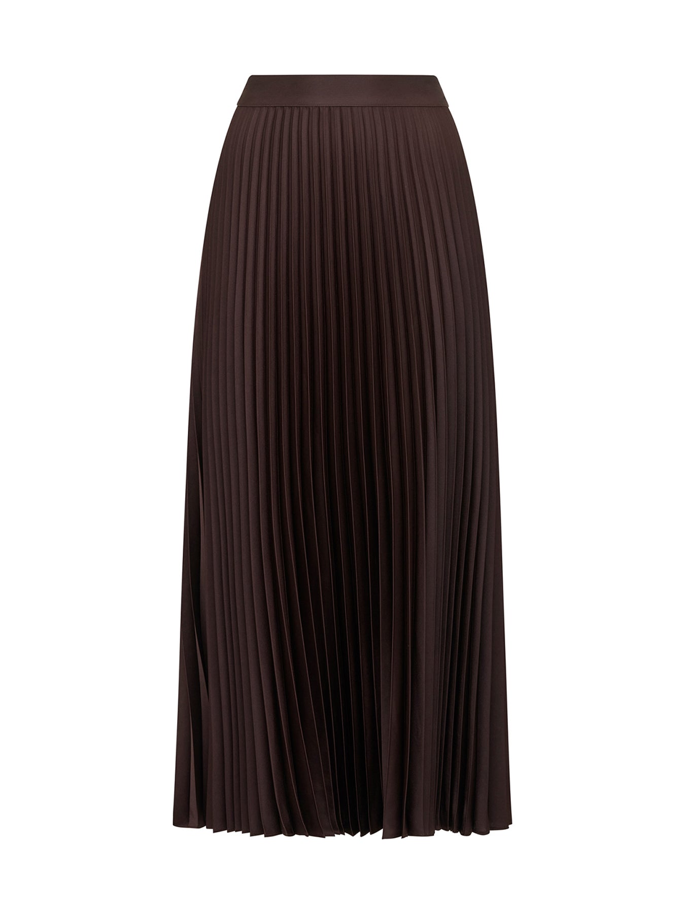 Estelle Satin Pleated Midi Skirt Chocolate