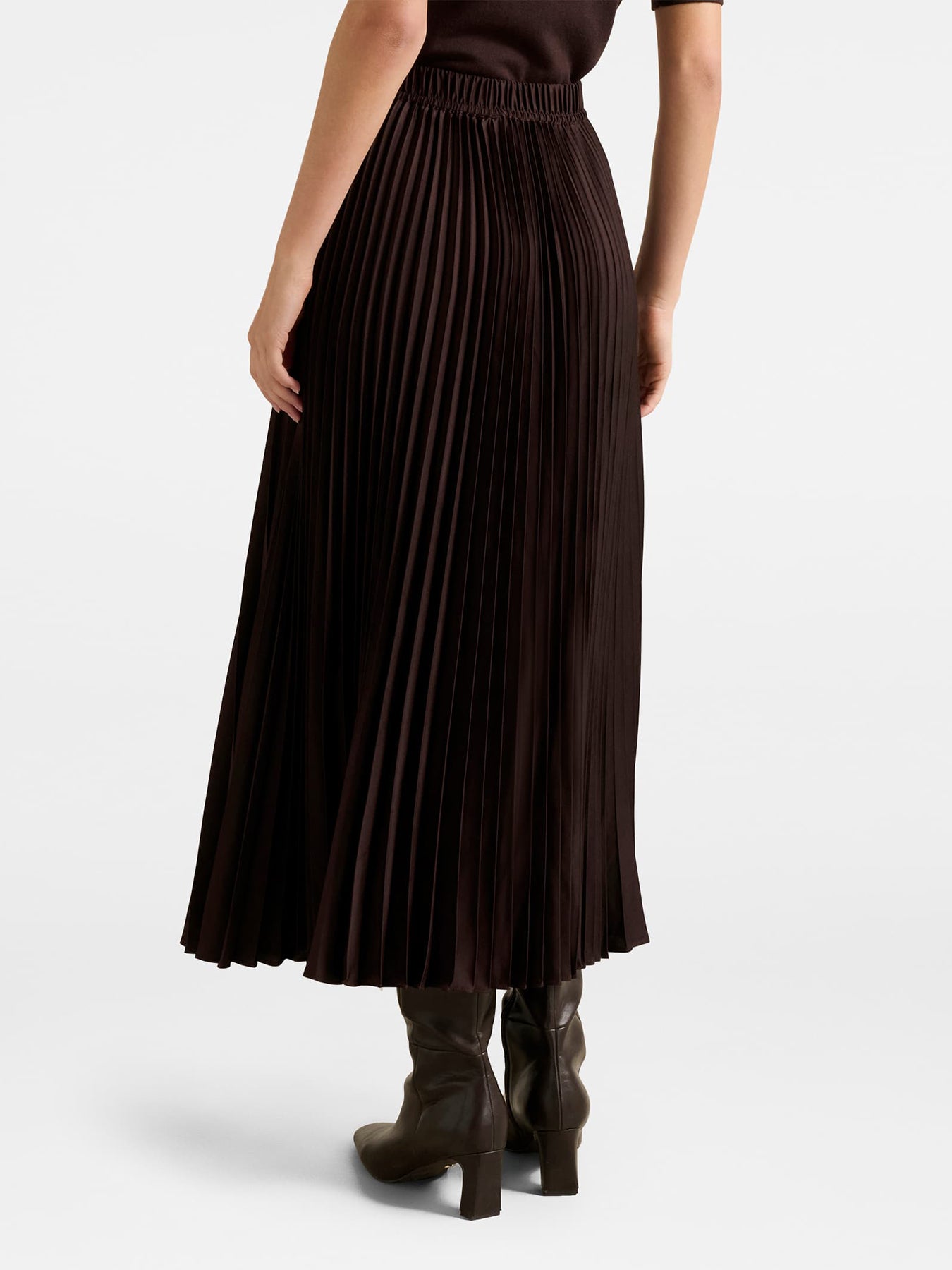 Estelle Satin Pleated Midi Skirt Chocolate