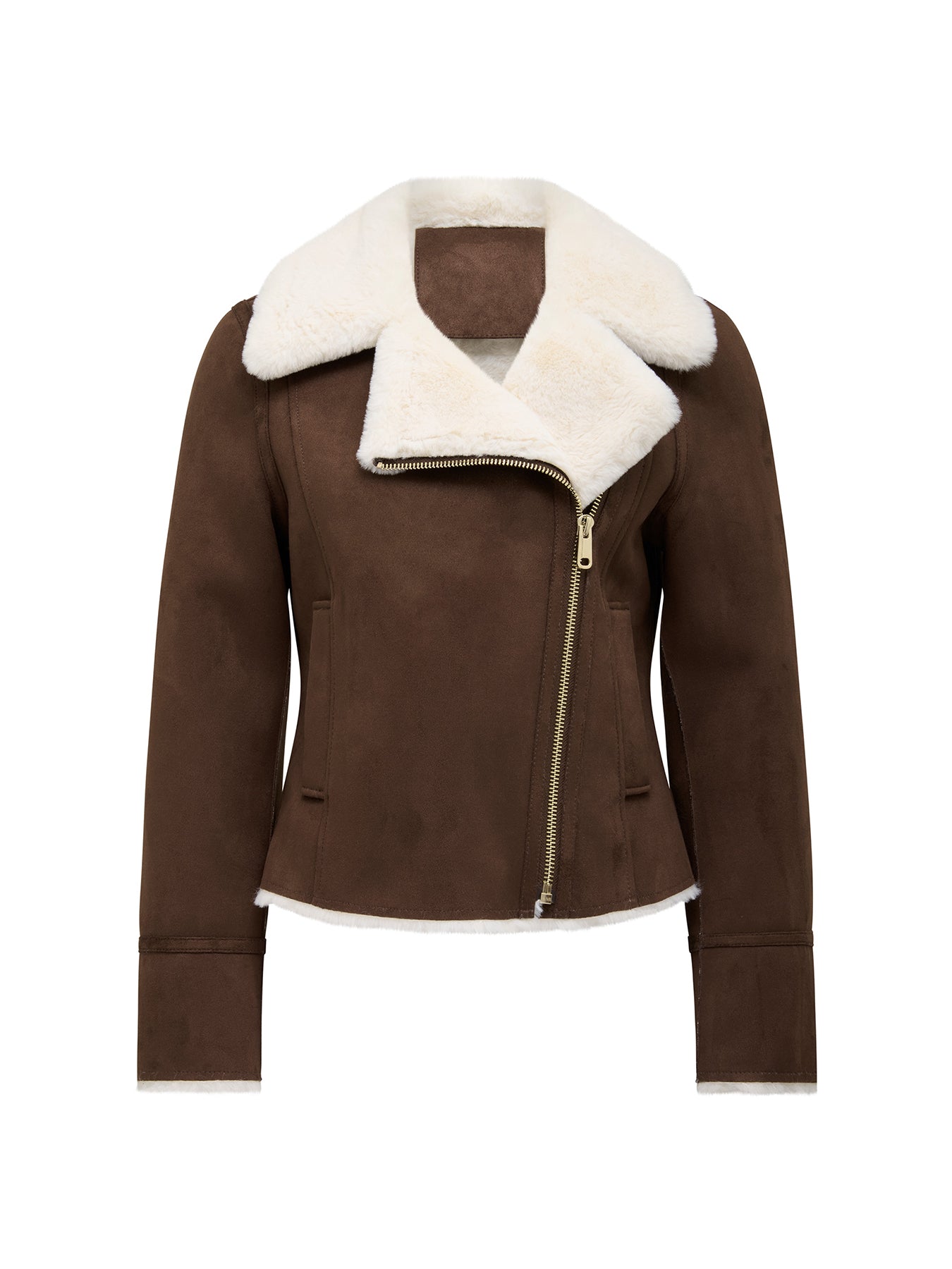 Penny Faux Fur Aviator Jacket Brown