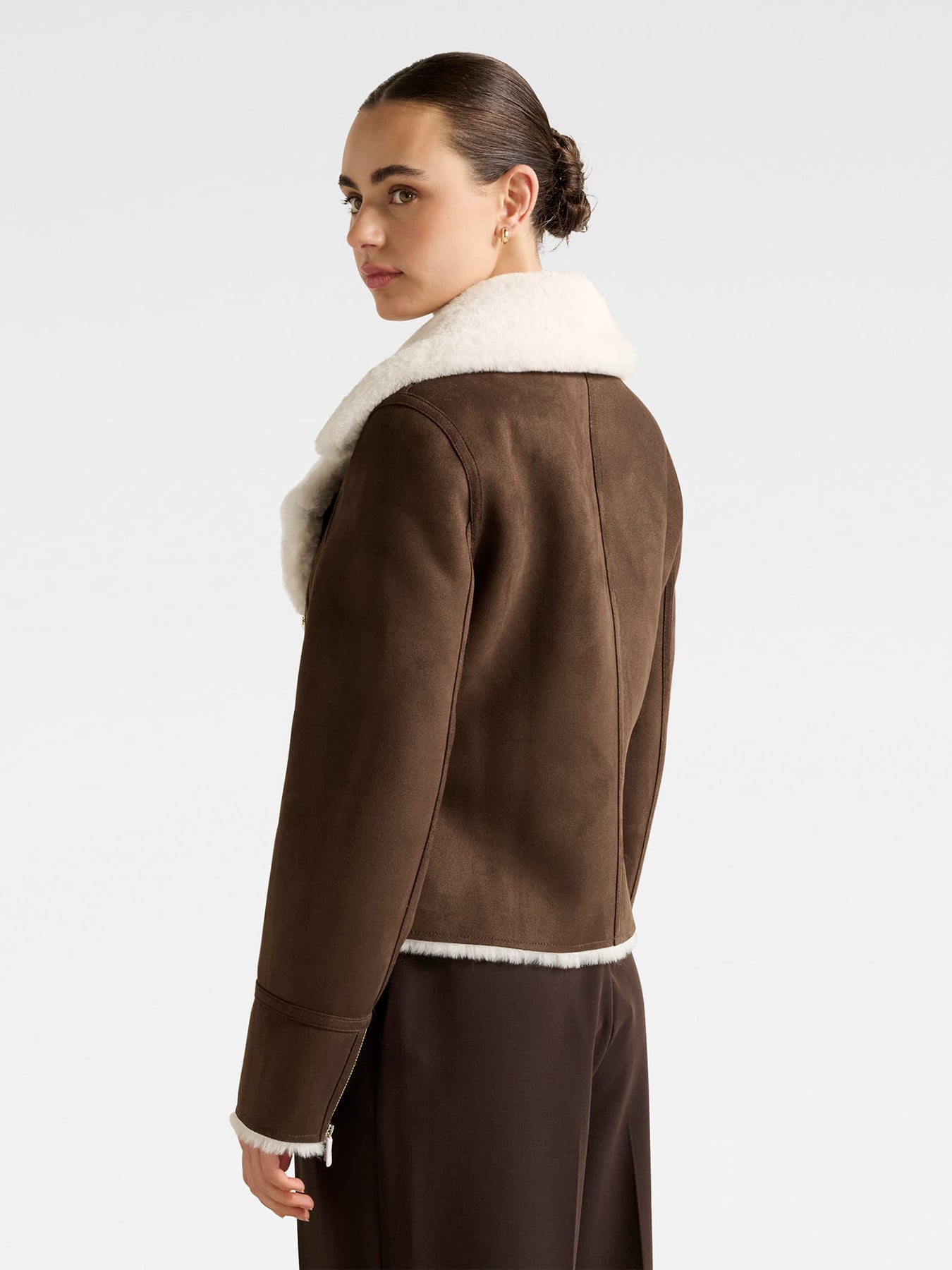 Penny Faux Fur Aviator Jacket Brown