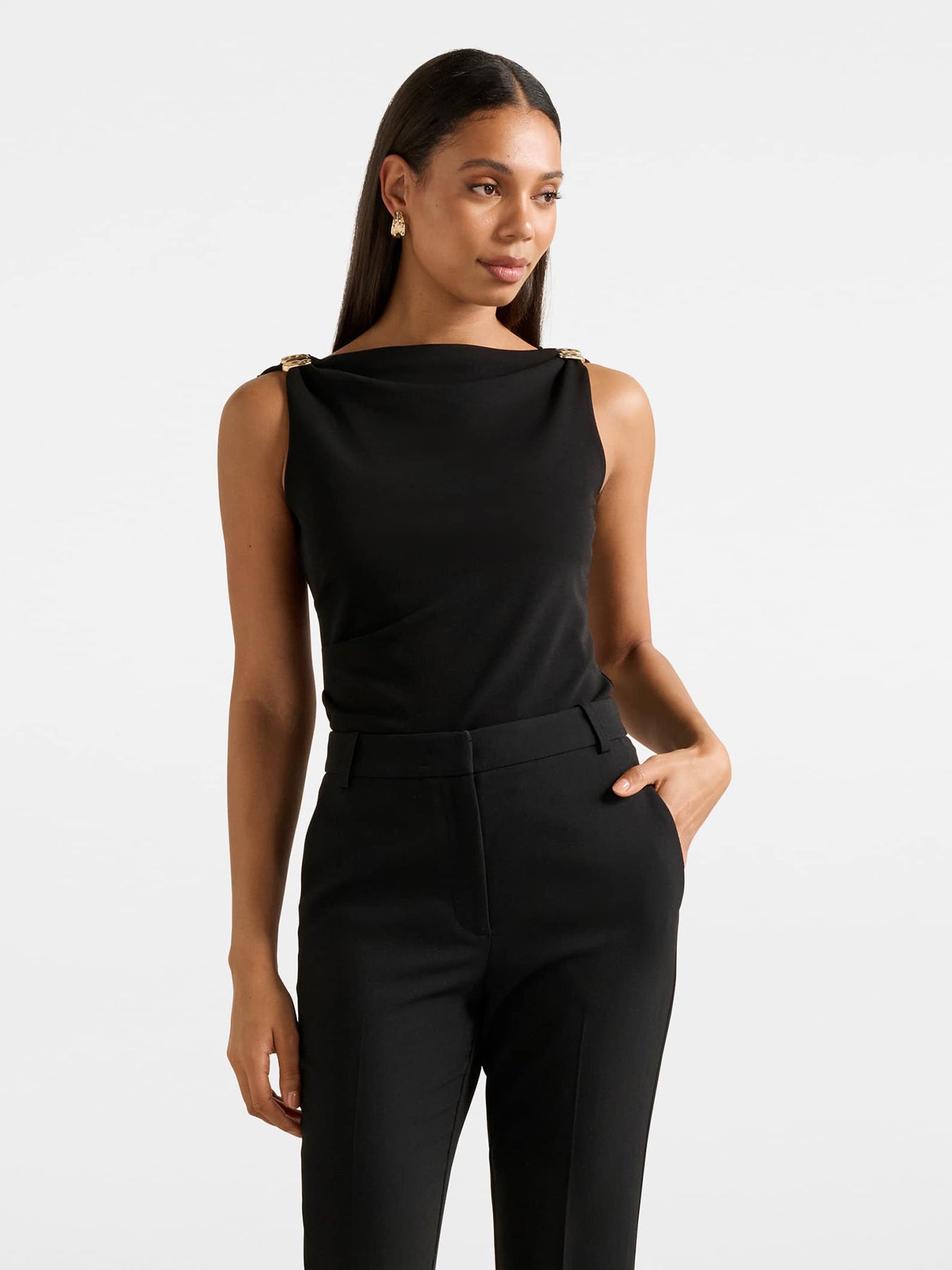 Cleo Hardware Detail Cowl Neck Top