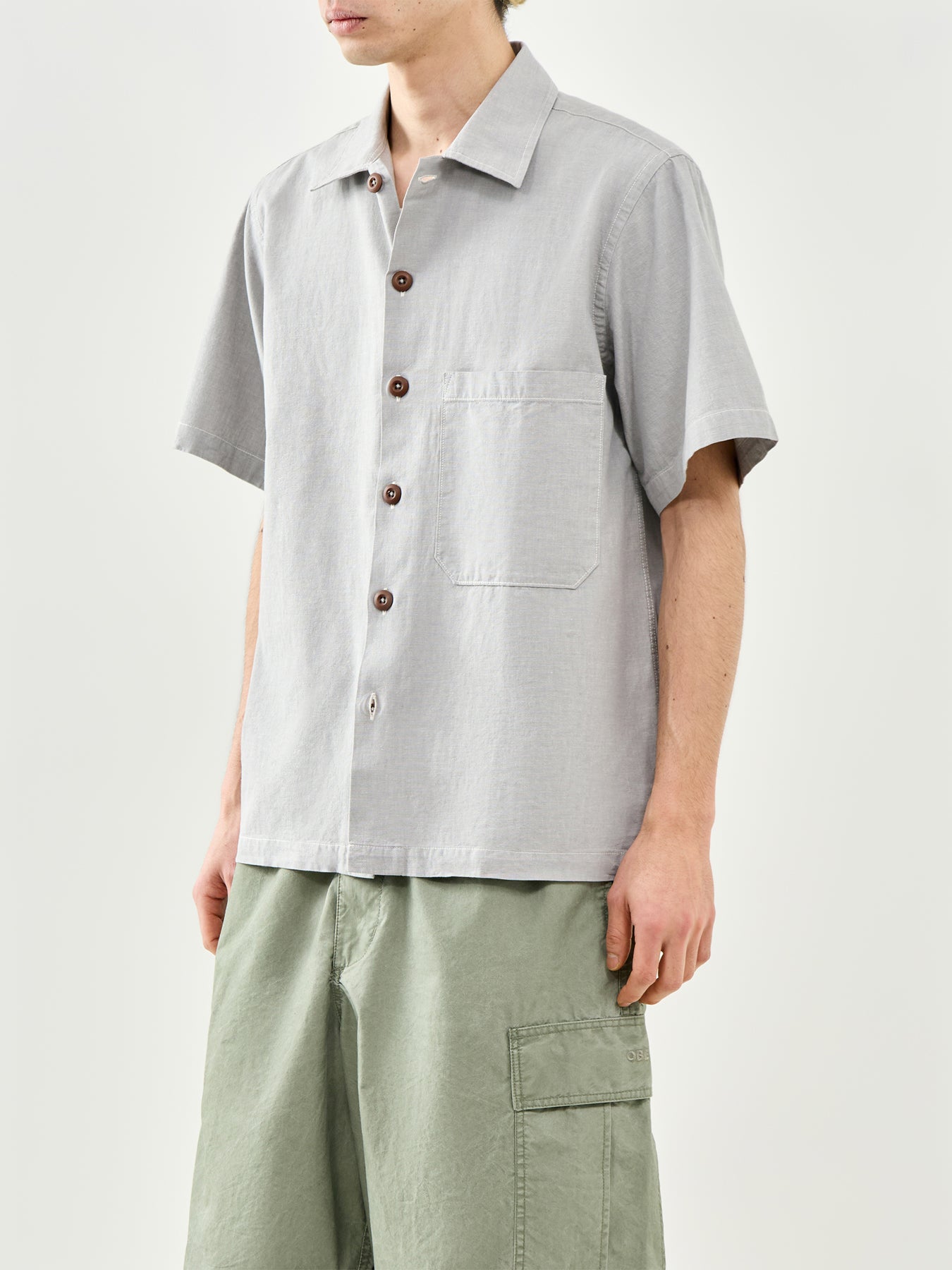 Short Sleeve Fatigue Cotton Shirt Grey