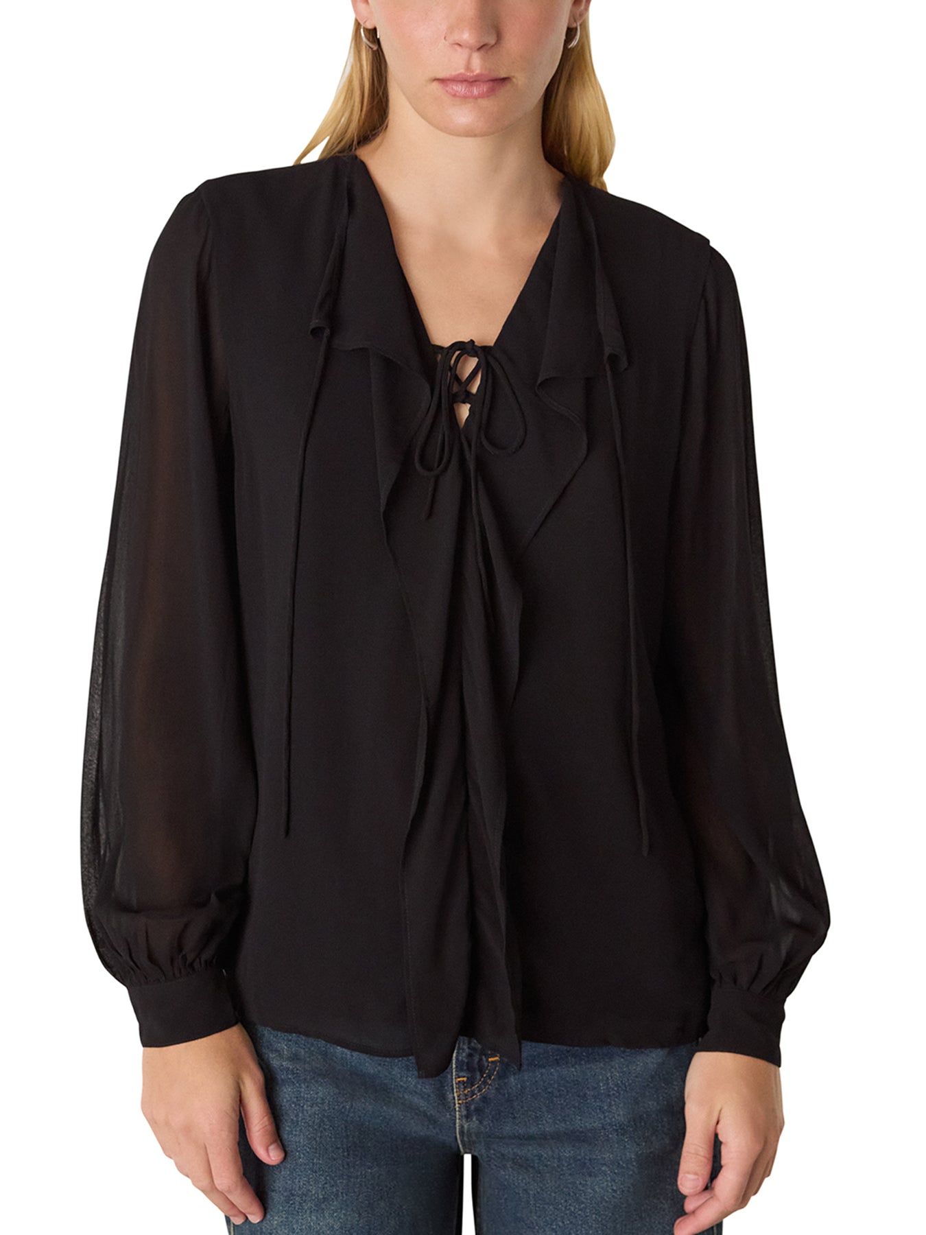 Sheer Frill Blouse Black