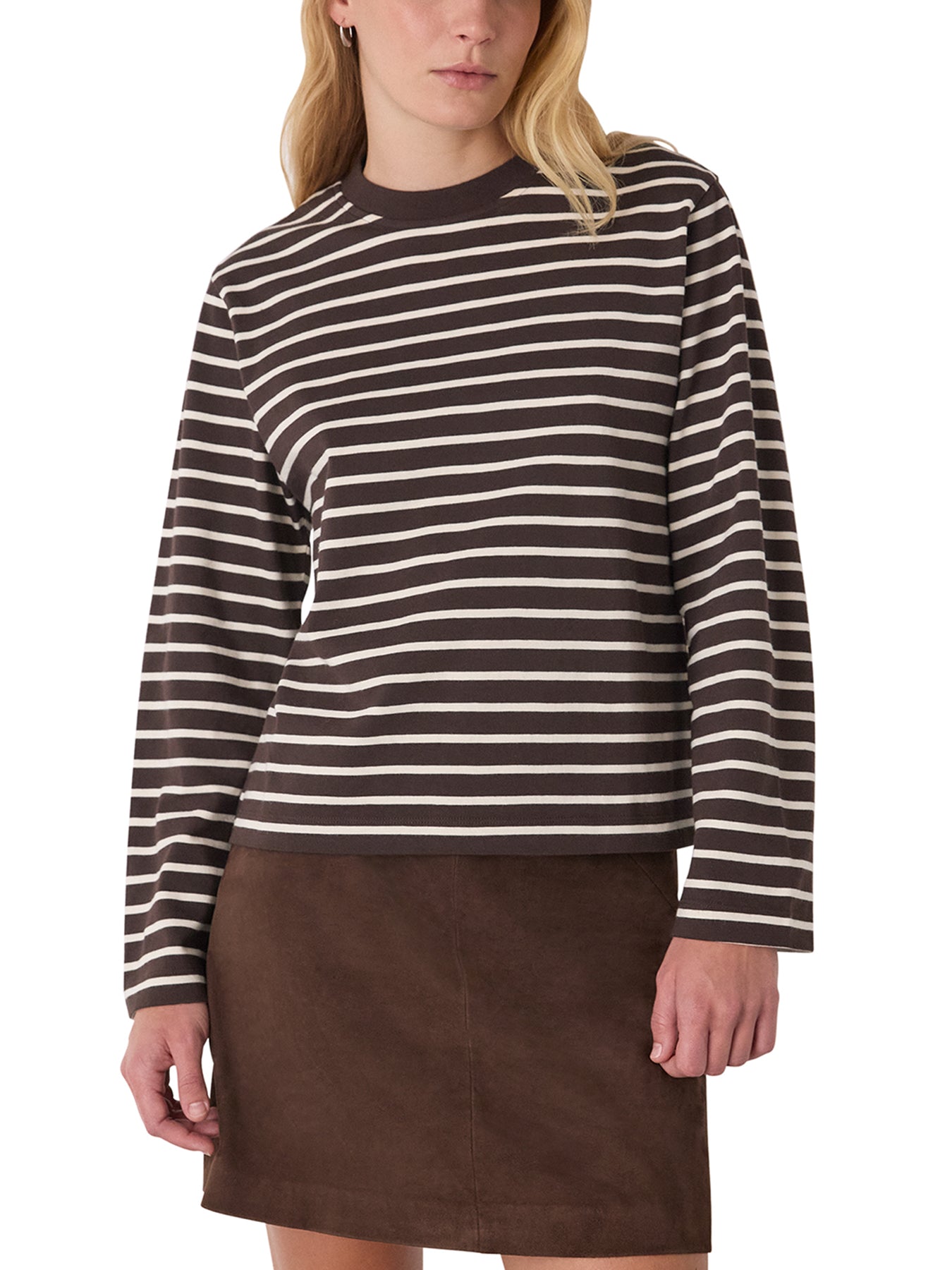 Stripe Cotton Jersey Top Brown