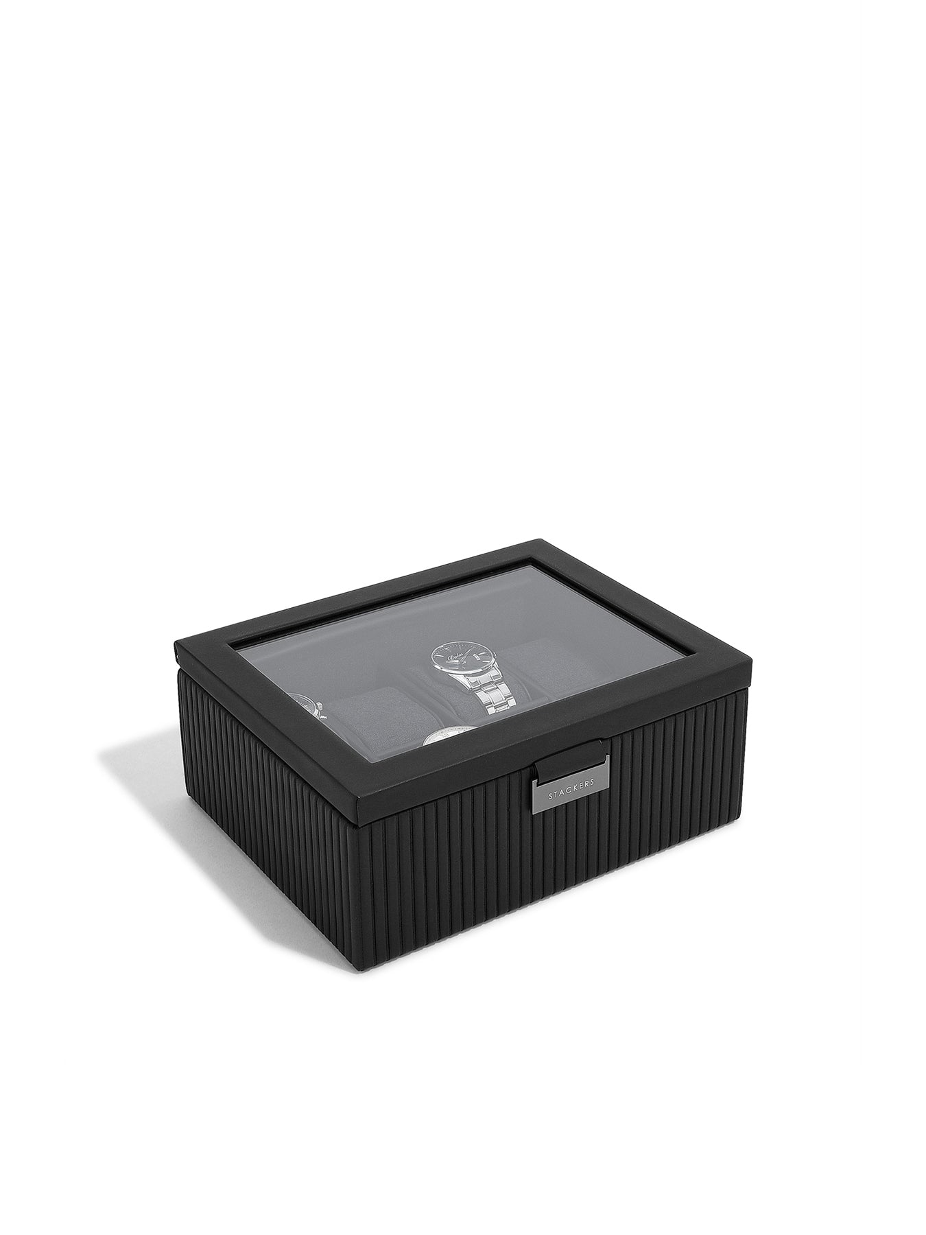 Fluted 8pc Watch Box Black