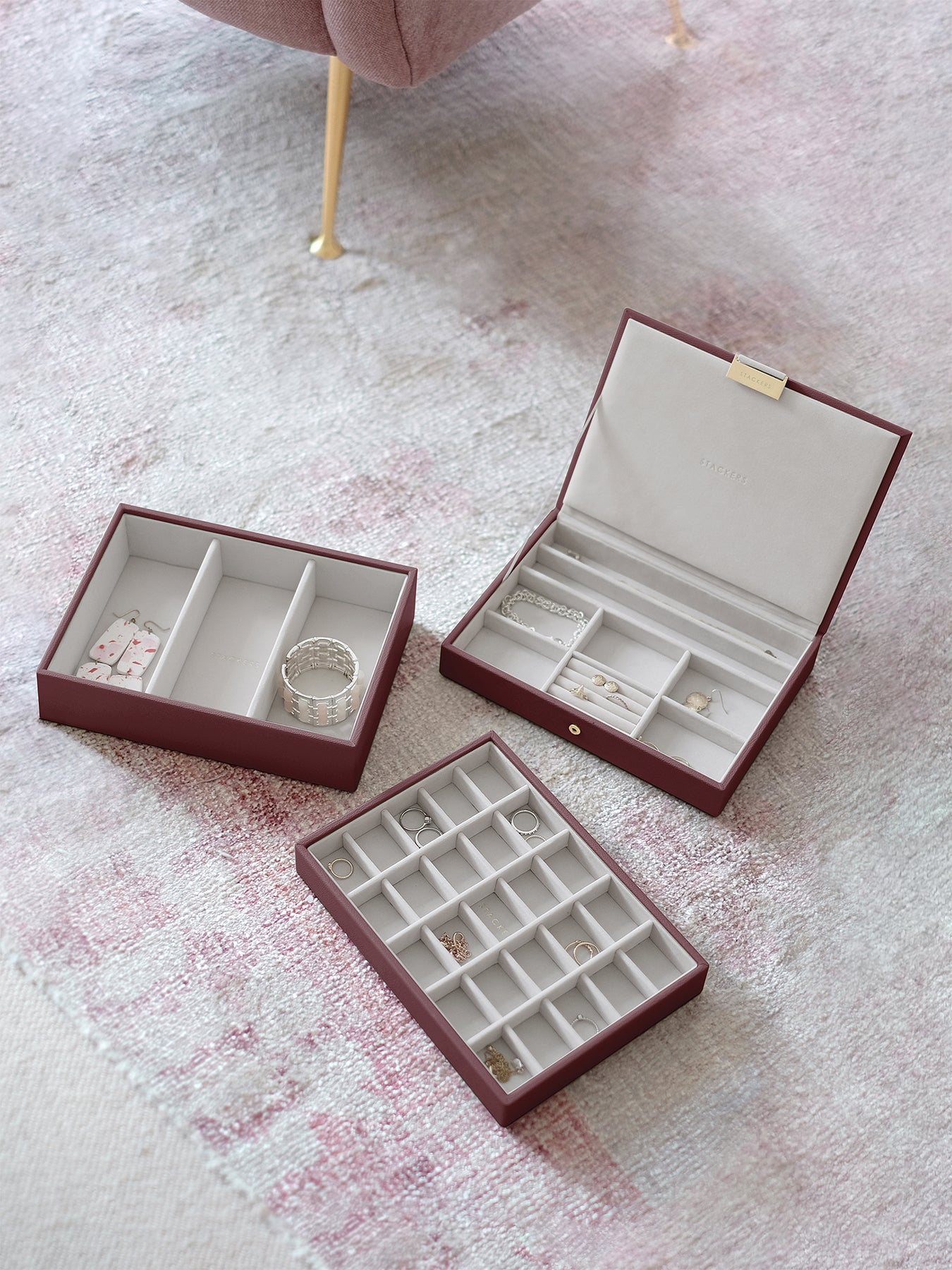 Classic Jewellery Box Set of 3 Burgundy